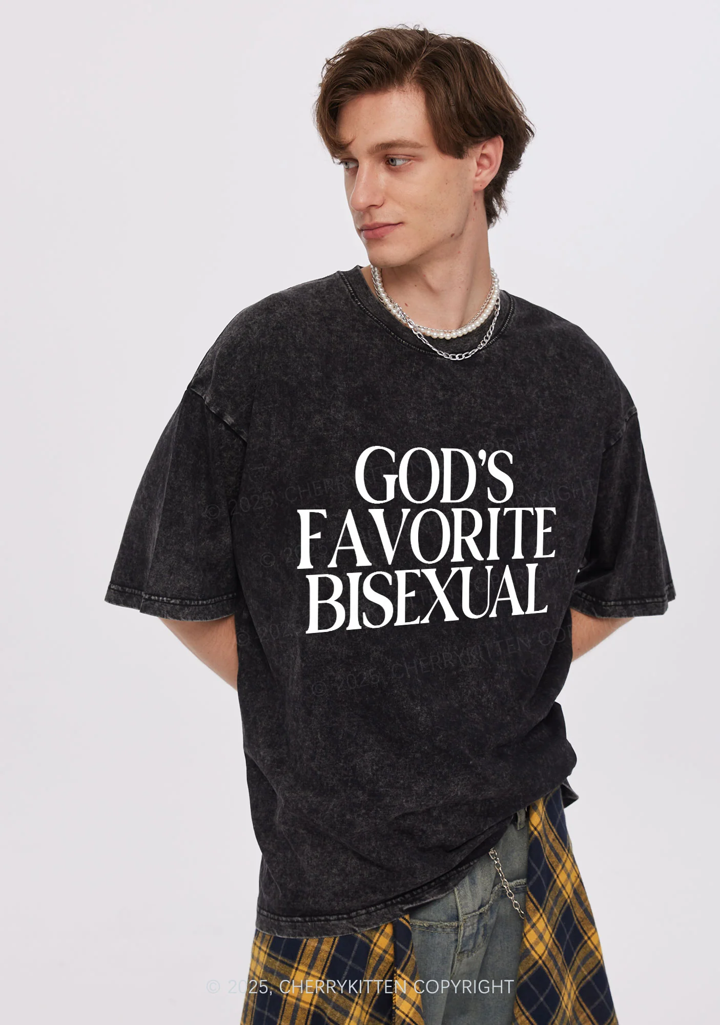 Gods Favorite Bisexual Pride Y2K Shirts Washed Tee Cherrykitten - Image 3