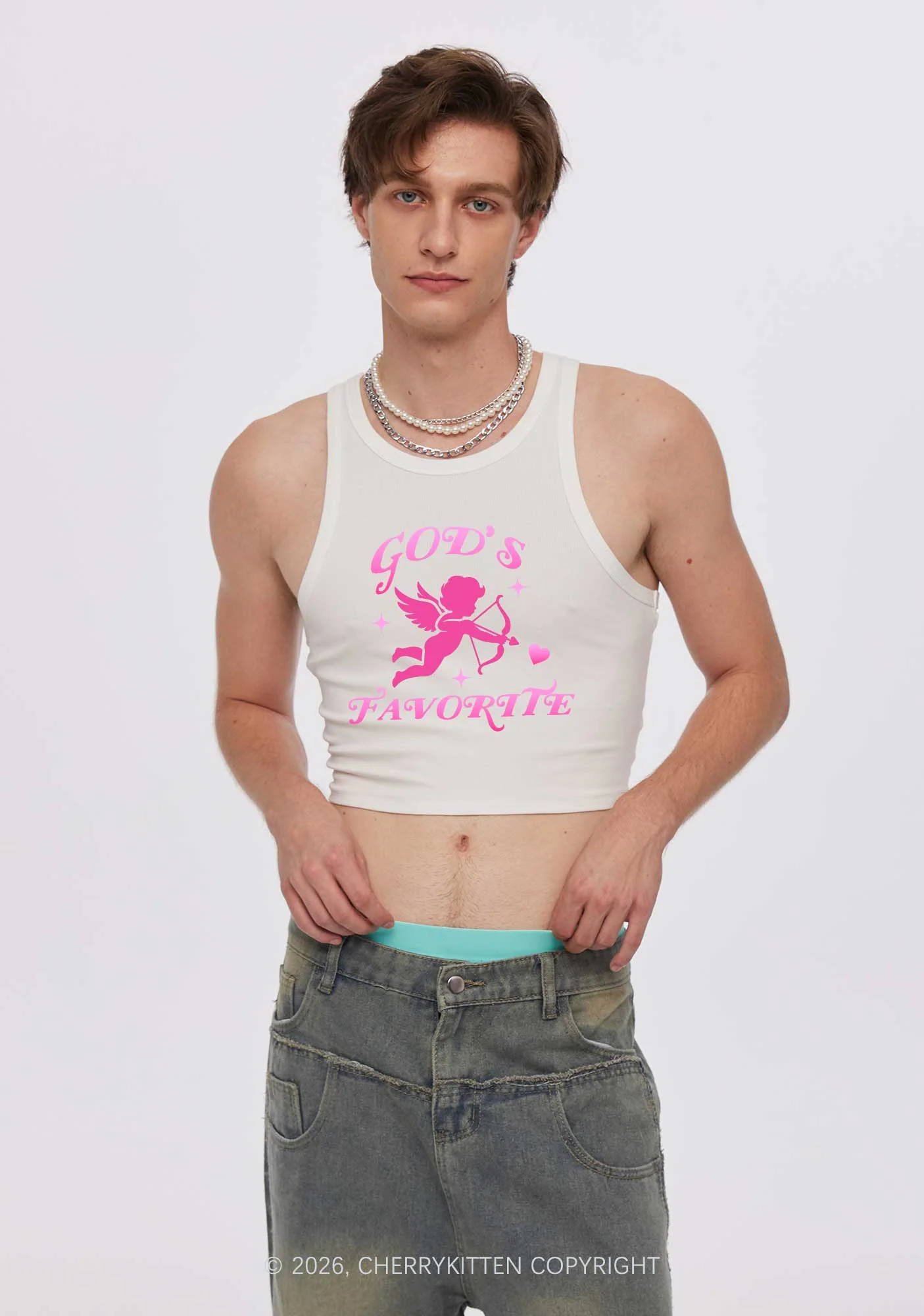 Gods Favorite Cupid Valentine's Day Y2K Crop Tank Top Cherrykitten - Image 2