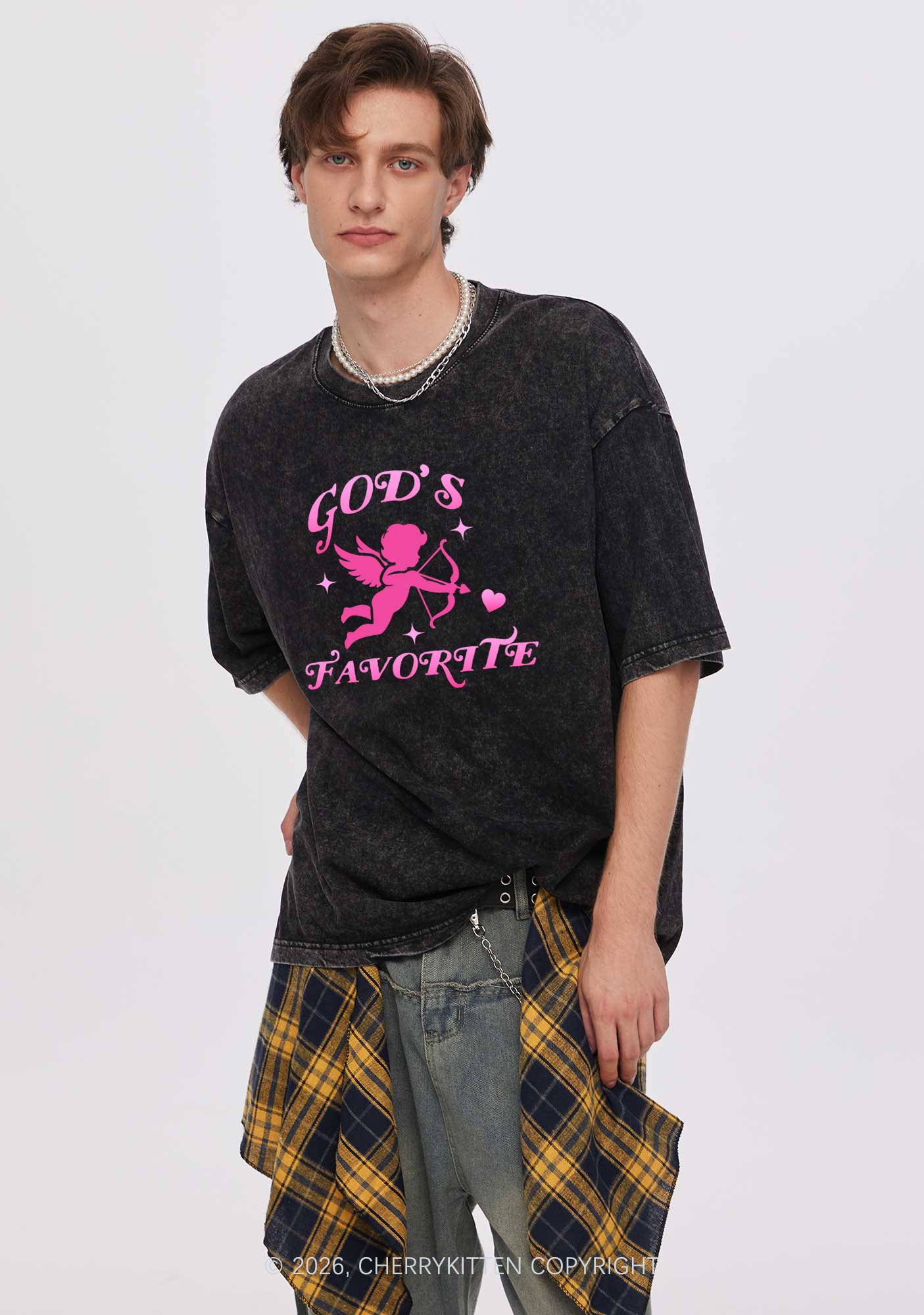 Gods Favorite Cupid Valentine's Day Y2K Shirts Washed Tee Cherrykitten - Image 2