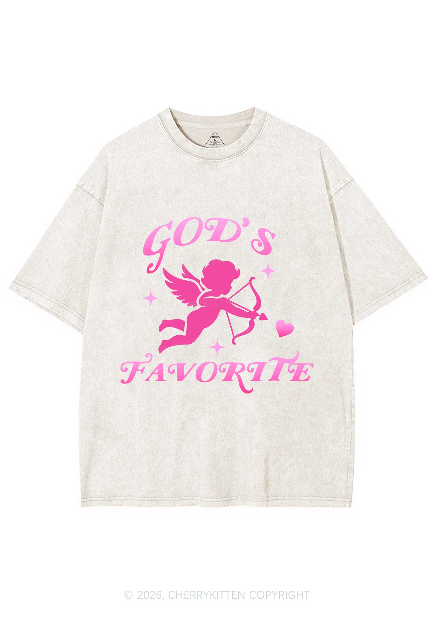 Gods Favorite Cupid Valentine's Day Y2K Shirts Washed Tee Cherrykitten - Image 4