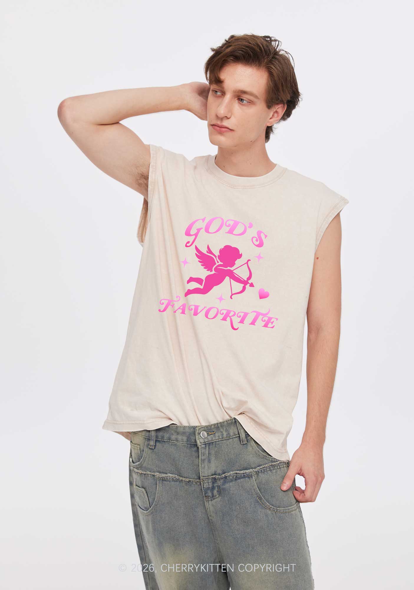 Gods Favorite Cupid Valentine's Day Y2K Washed Muscle Tank Cherrykitten - Image 2