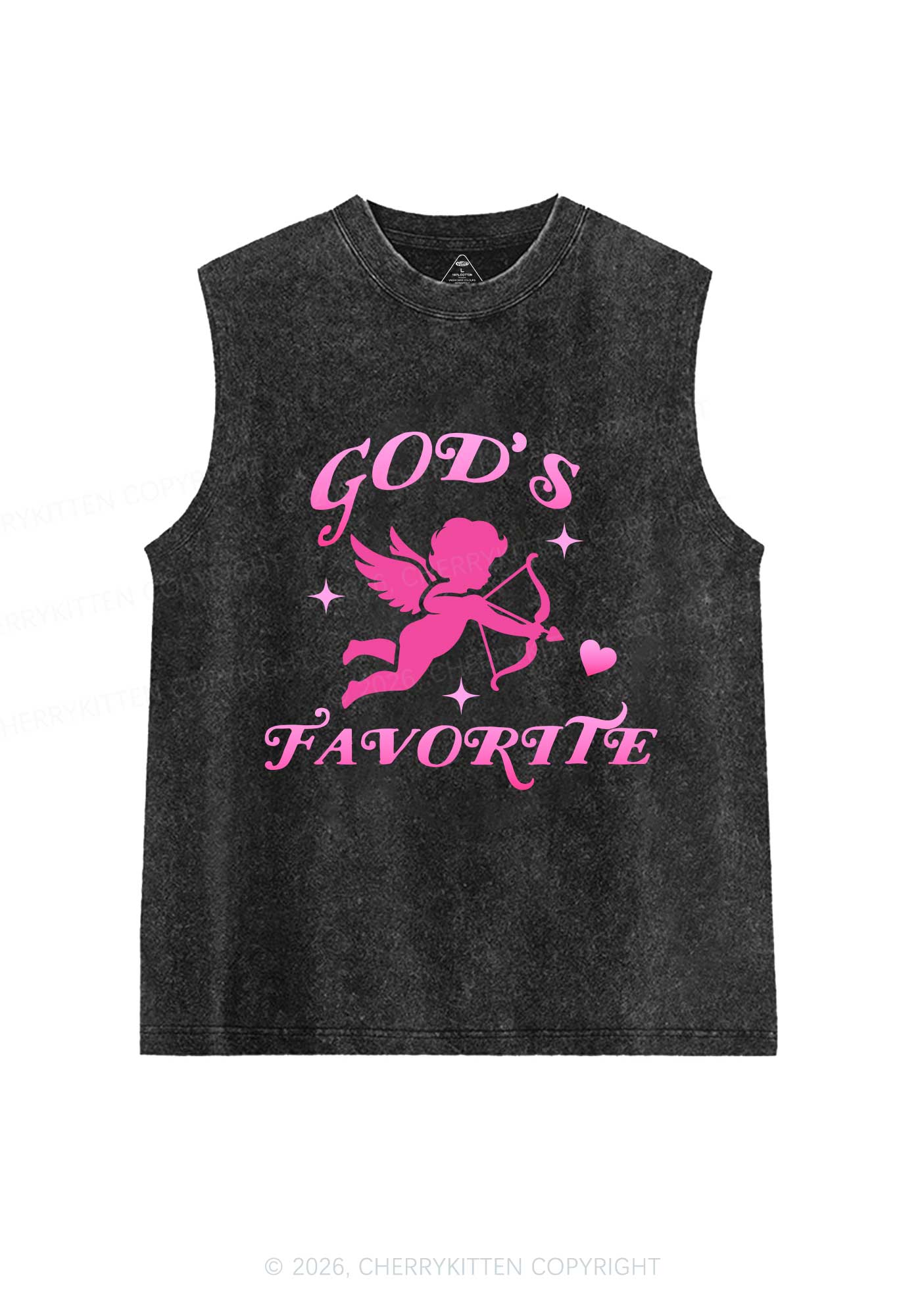 Gods Favorite Cupid Valentine's Day Y2K Washed Muscle Tank Cherrykitten - Image 3