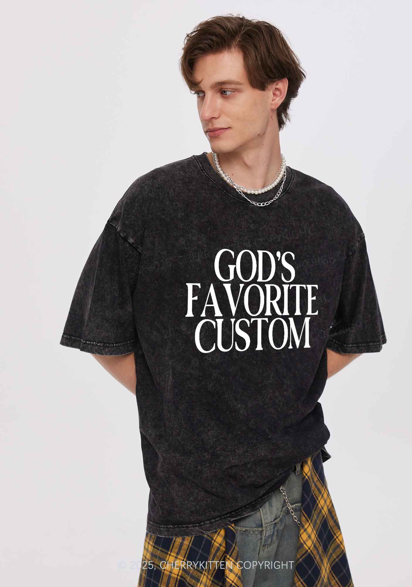 Gods Favorite Custom Y2K Shirts Washed Tee Cherrykitten - Image 2