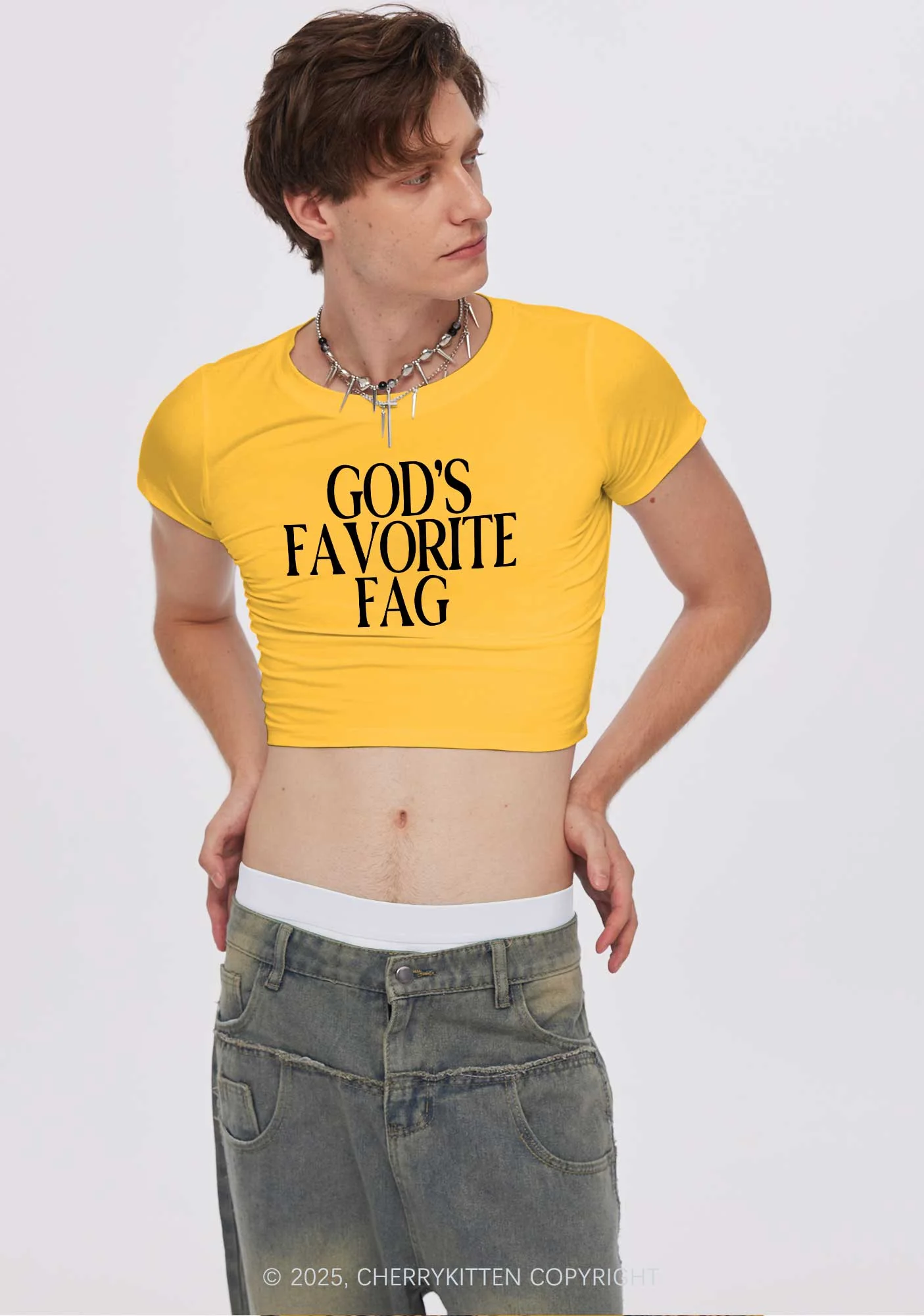 Gods Favorite Fag Pride Y2K Baby Tee Cherrykitten - Image 2