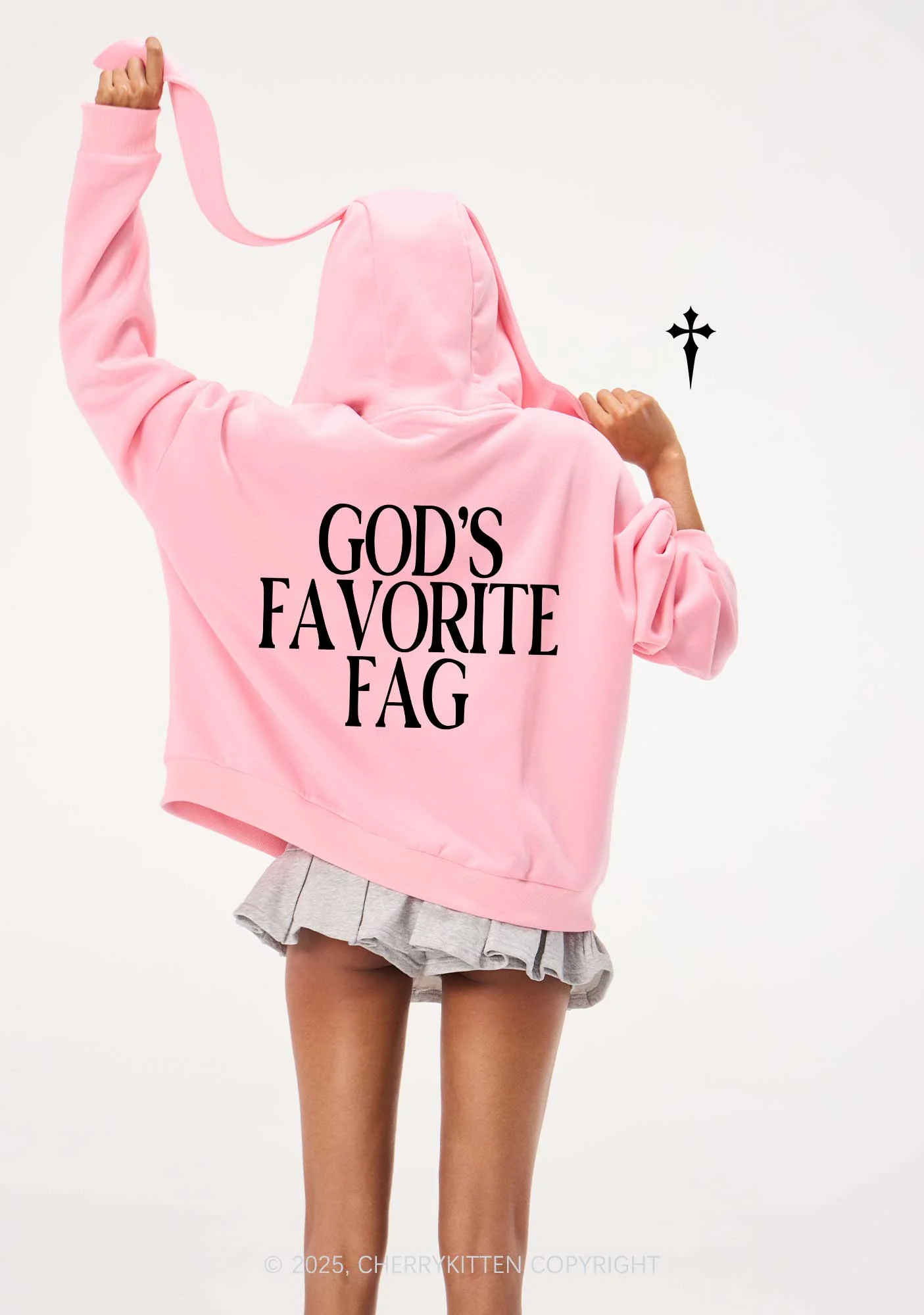 Gods Favorite Fag Pride Y2K Bunny Ear Zip Hoodie Cherrykitten - Image 2
