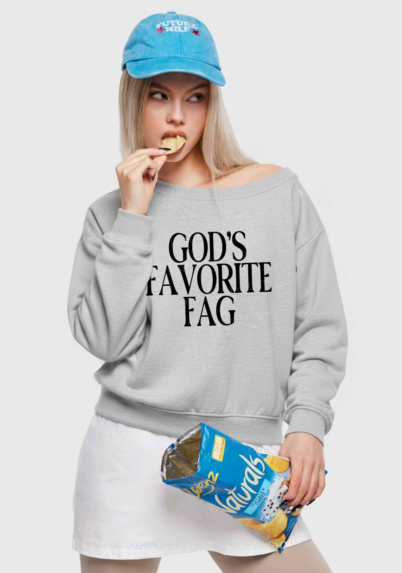 Gods Favorite Fag Pride Y2K Off Shoulder Sweatshirts Cherrykitten - Image 2