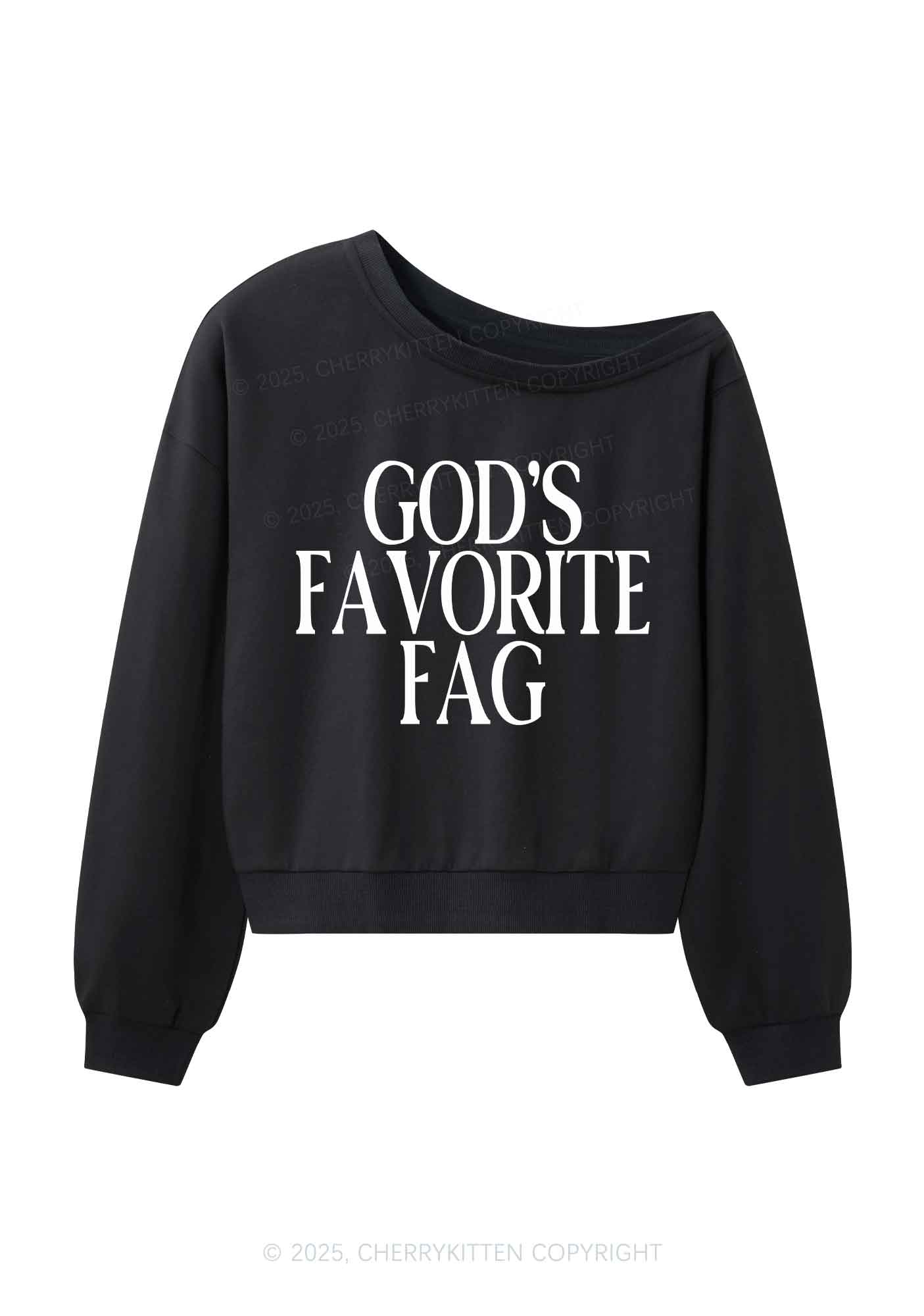 Gods Favorite Fag Pride Y2K Off Shoulder Sweatshirts Cherrykitten - Image 3