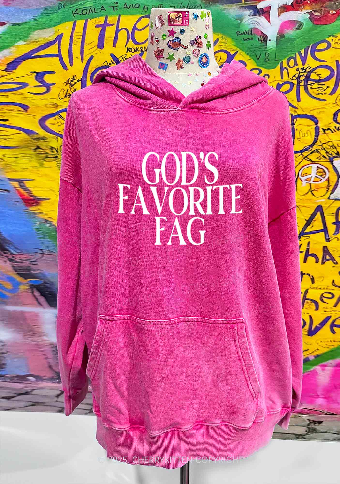 Gods Favorite Fag Pride Y2K Washed Hoodie Cherrykitten - Image 2