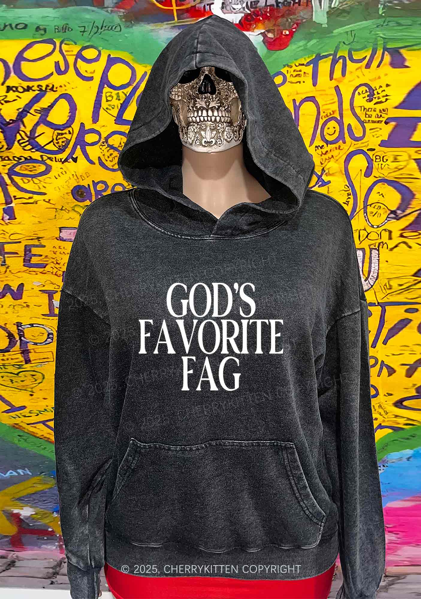 Gods Favorite Fag Pride Y2K Washed Hoodie Cherrykitten - Image 3