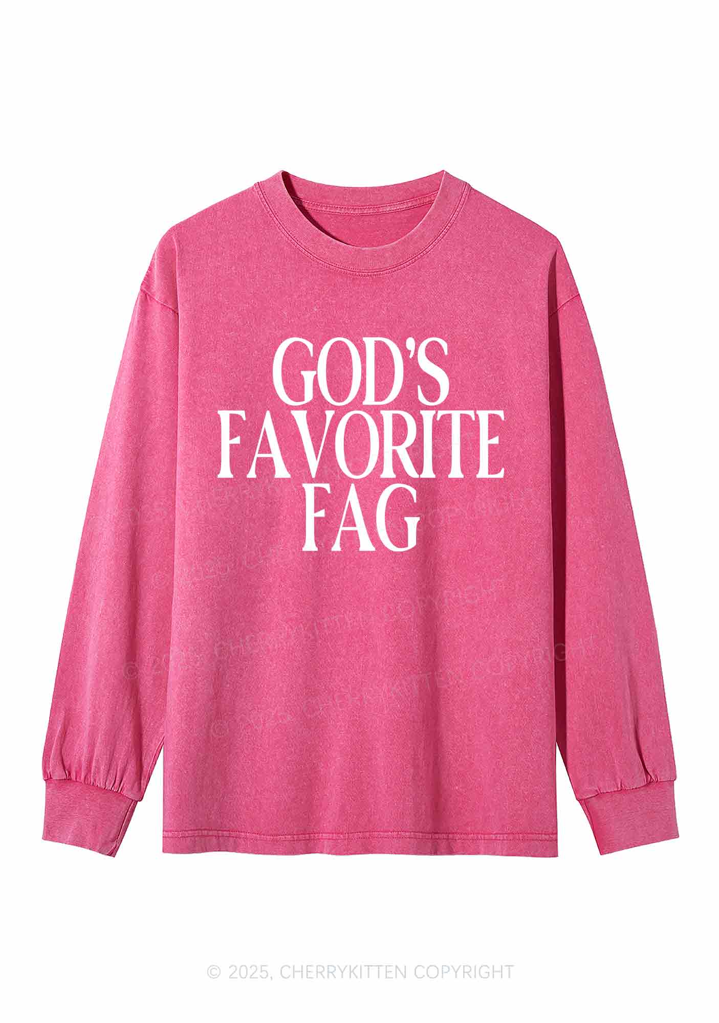 Gods Favorite Fag Pride Y2K Washed Long Sleeves Cherrykitten - Image 2