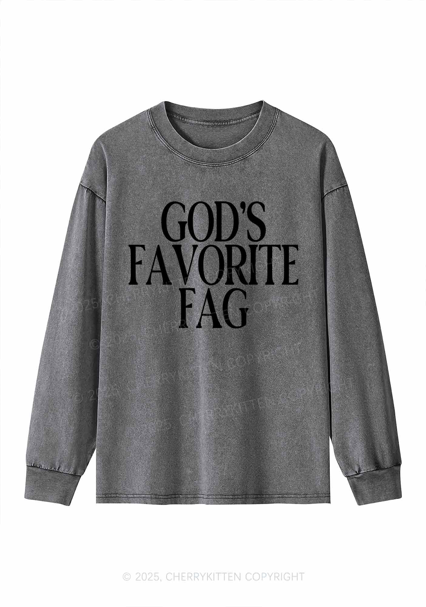 Gods Favorite Fag Pride Y2K Washed Long Sleeves Cherrykitten - Image 3