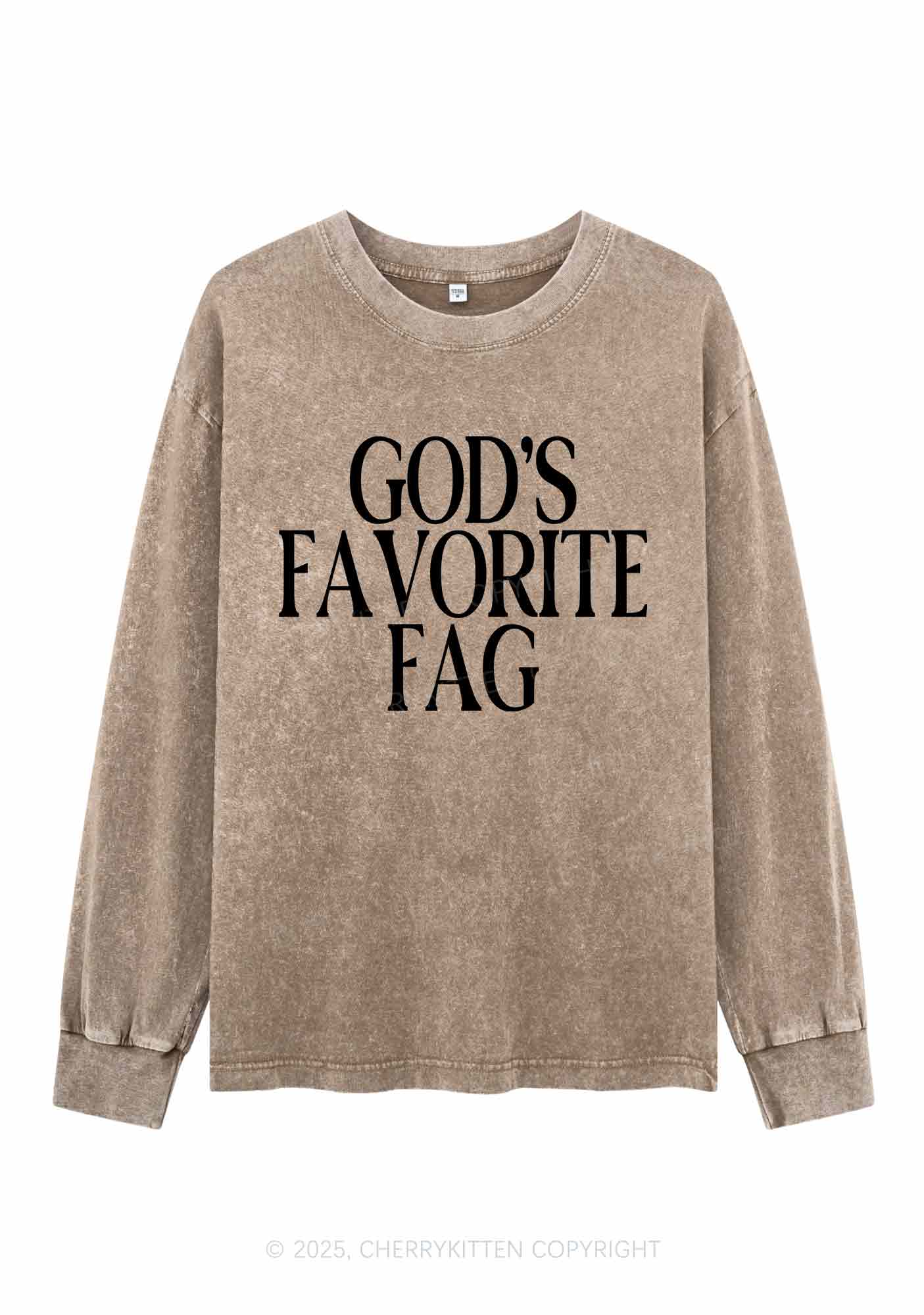 Gods Favorite Fag Pride Y2K Washed Long Sleeves Cherrykitten - Image 4