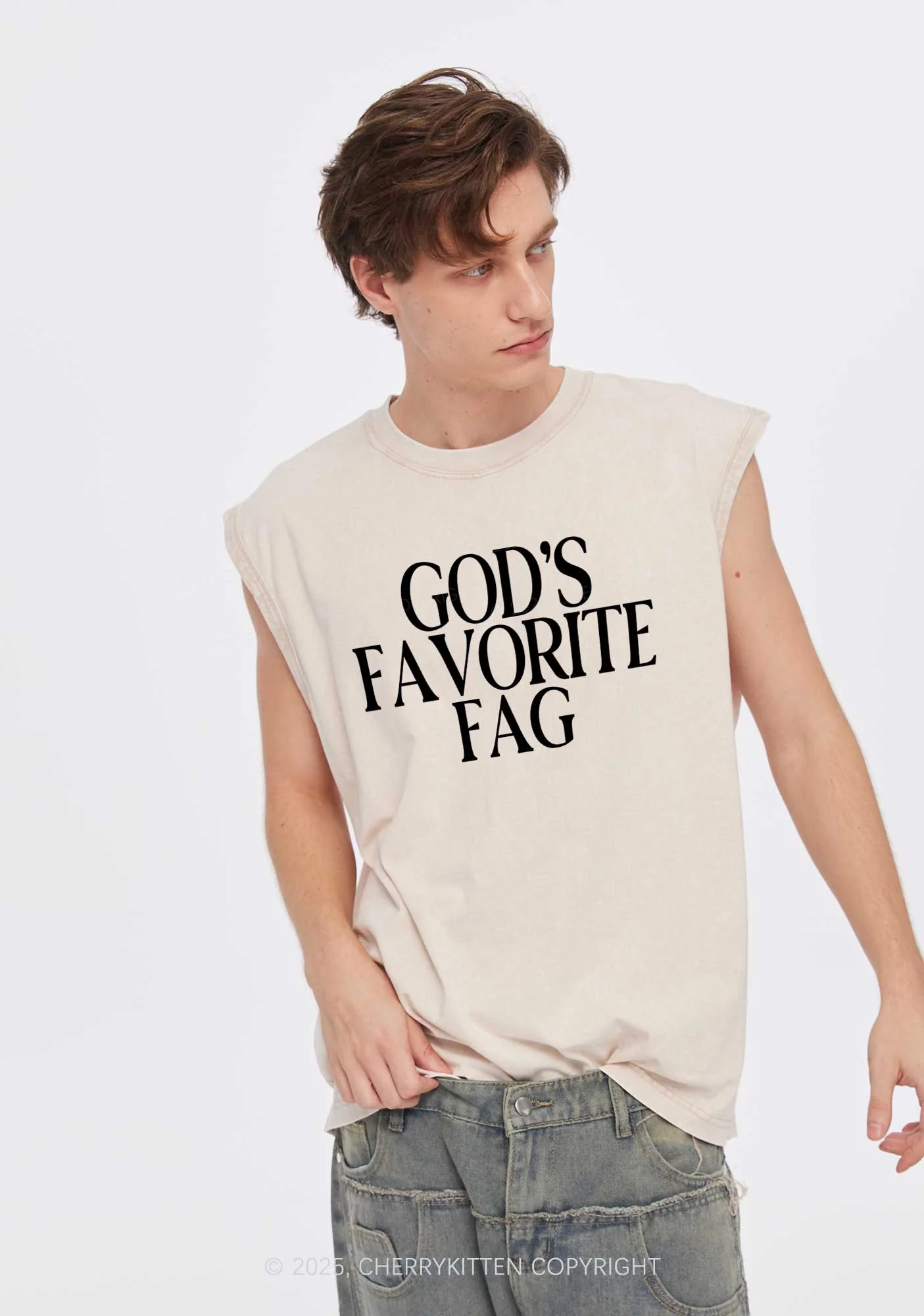 Gods Favorite Fag Pride Y2K Washed Muscle Tank Cherrykitten - Image 2