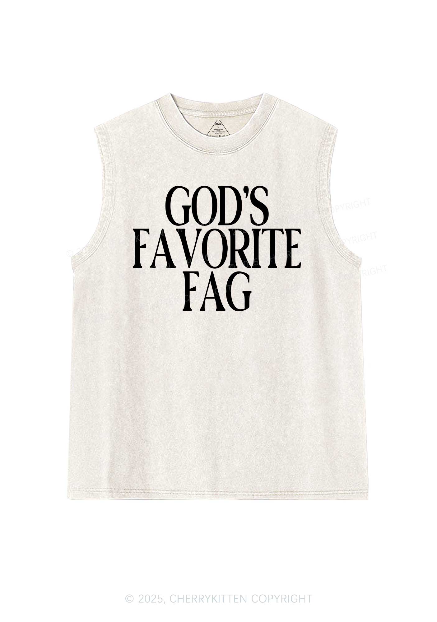 Gods Favorite Fag Pride Y2K Washed Muscle Tank Cherrykitten - Image 4