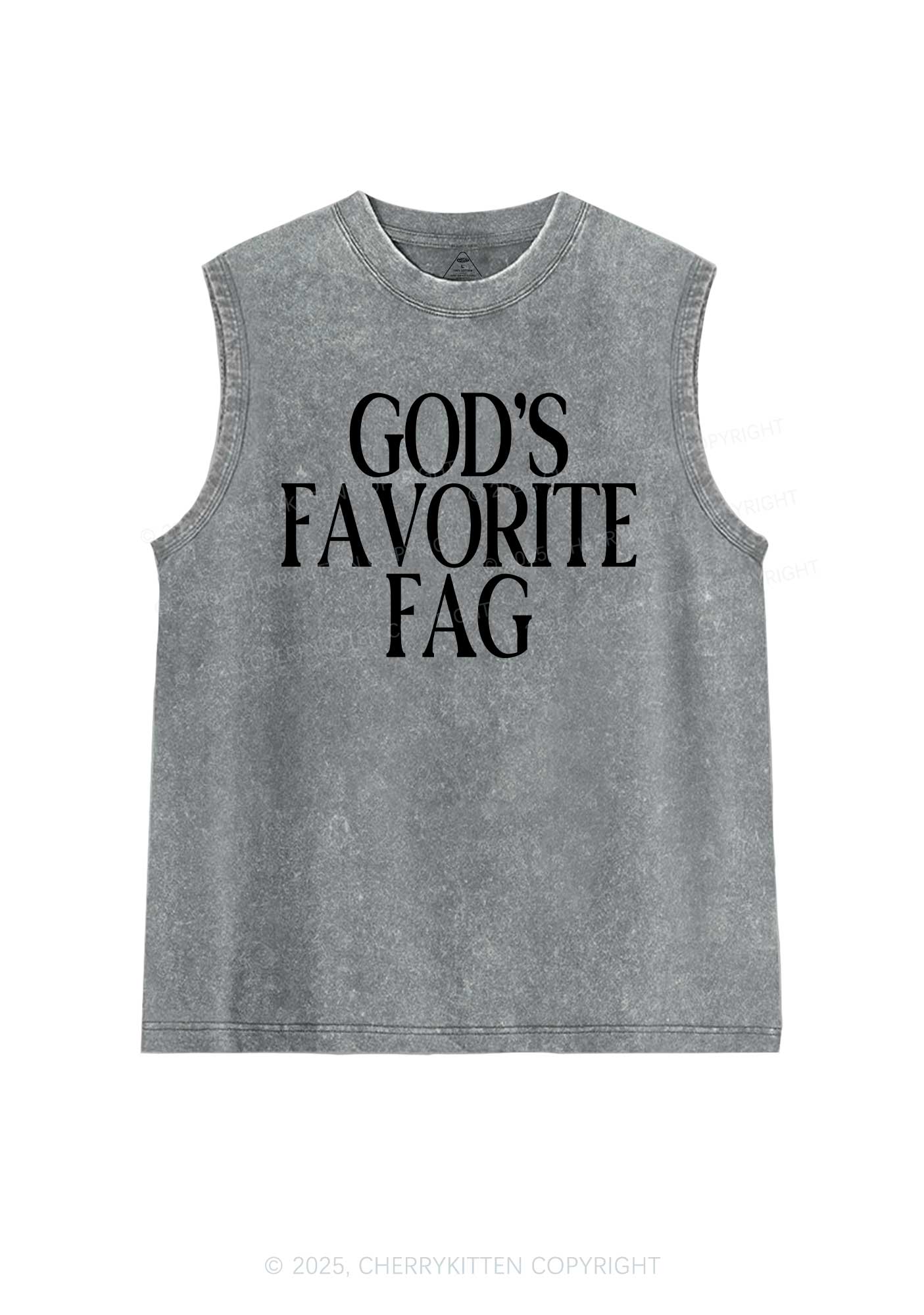 Gods Favorite Fag Pride Y2K Washed Muscle Tank Cherrykitten - Image 5