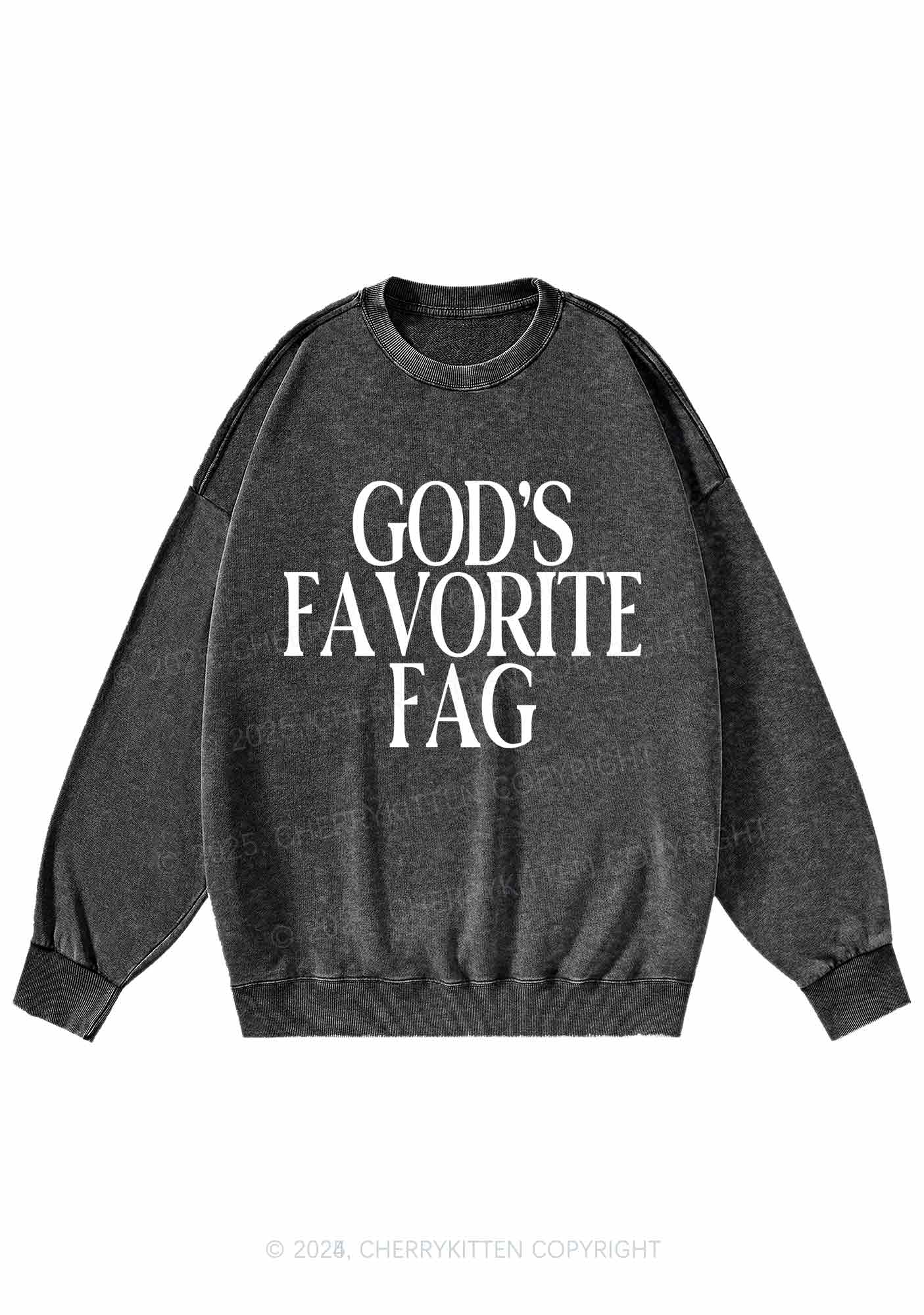 Gods Favorite Fag Pride Y2K Washed Sweatshirts Cherrykitten - Image 3