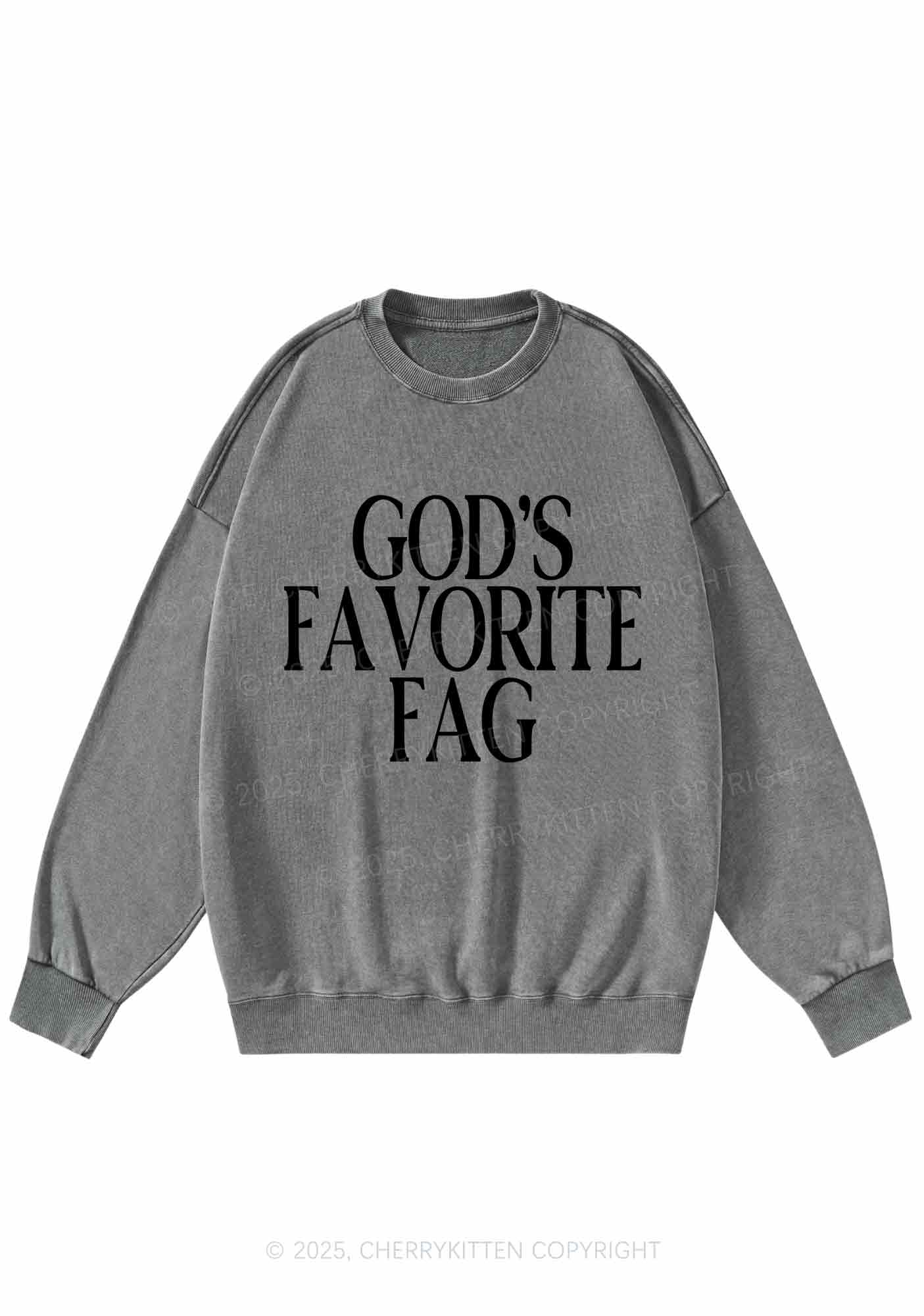 Gods Favorite Fag Pride Y2K Washed Sweatshirts Cherrykitten - Image 5