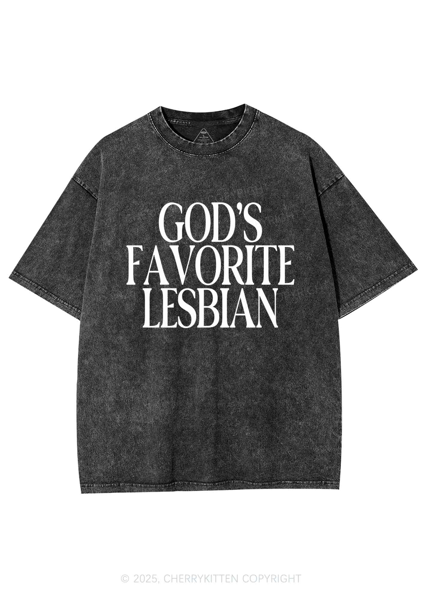 Gods Favorite Lesbian Pride Y2K Shirts Washed Tee Cherrykitten - Image 3
