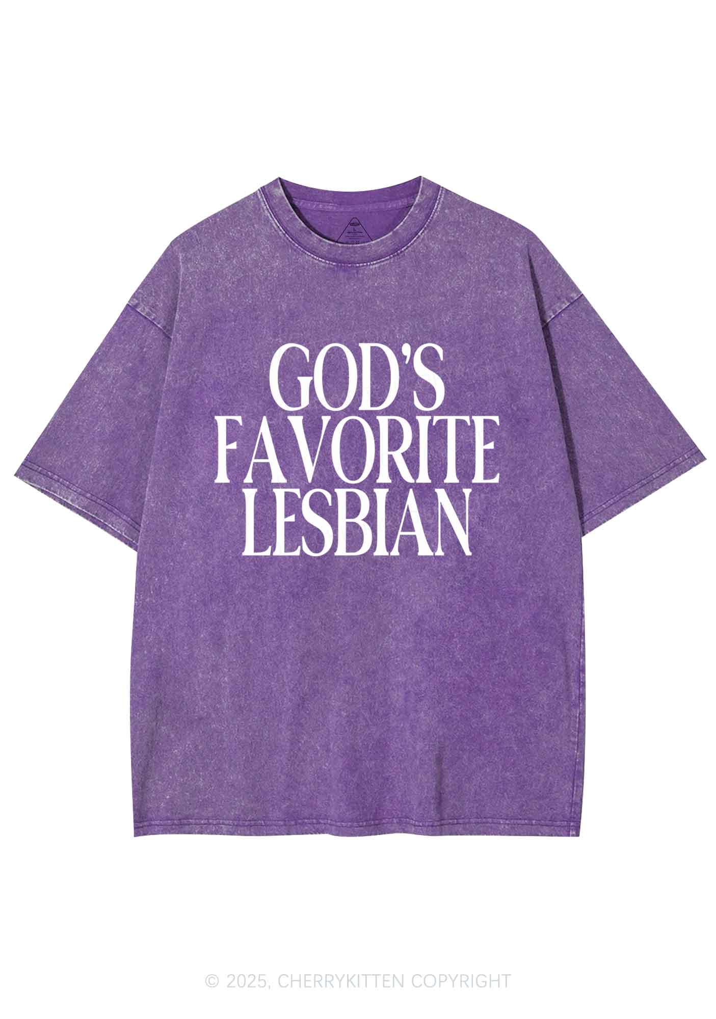 Gods Favorite Lesbian Pride Y2K Shirts Washed Tee Cherrykitten - Image 4