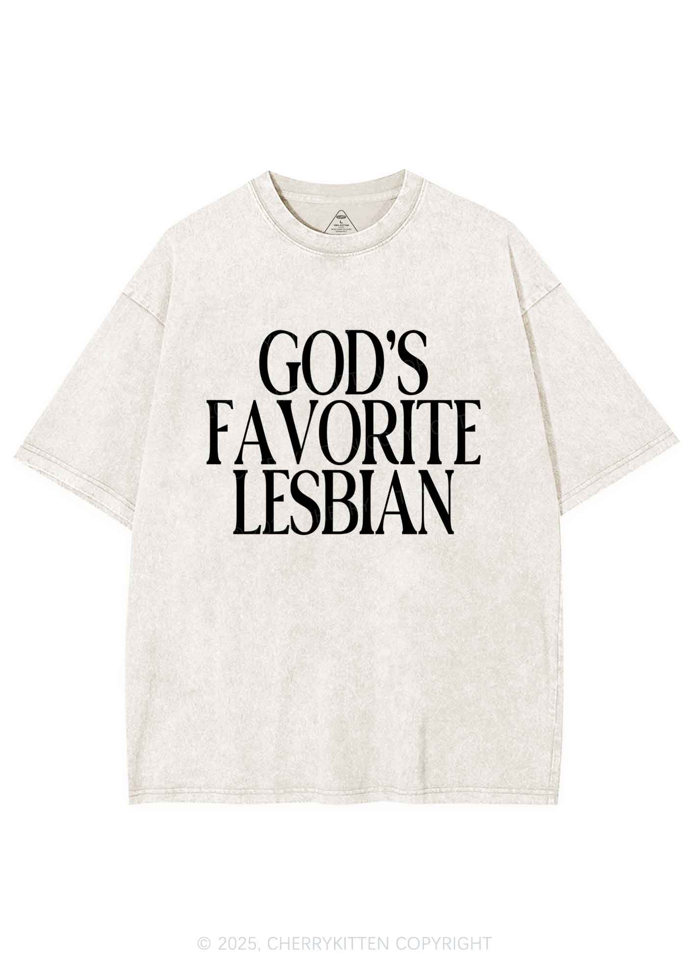 Gods Favorite Lesbian Pride Y2K Shirts Washed Tee Cherrykitten - Image 5