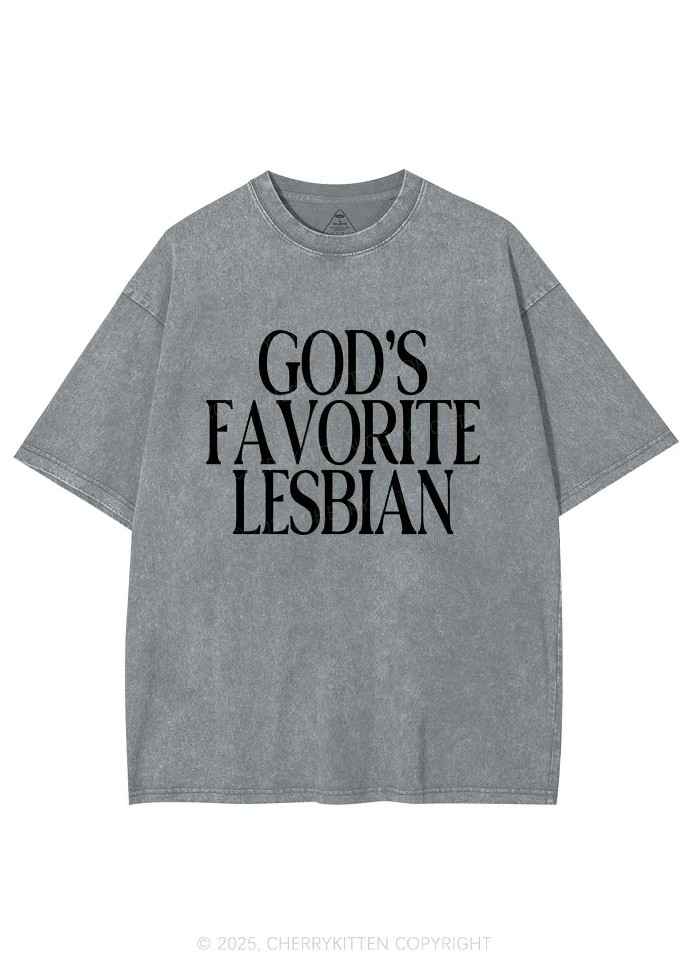 Gods Favorite Lesbian Pride Y2K Shirts Washed Tee Cherrykitten - Image 6