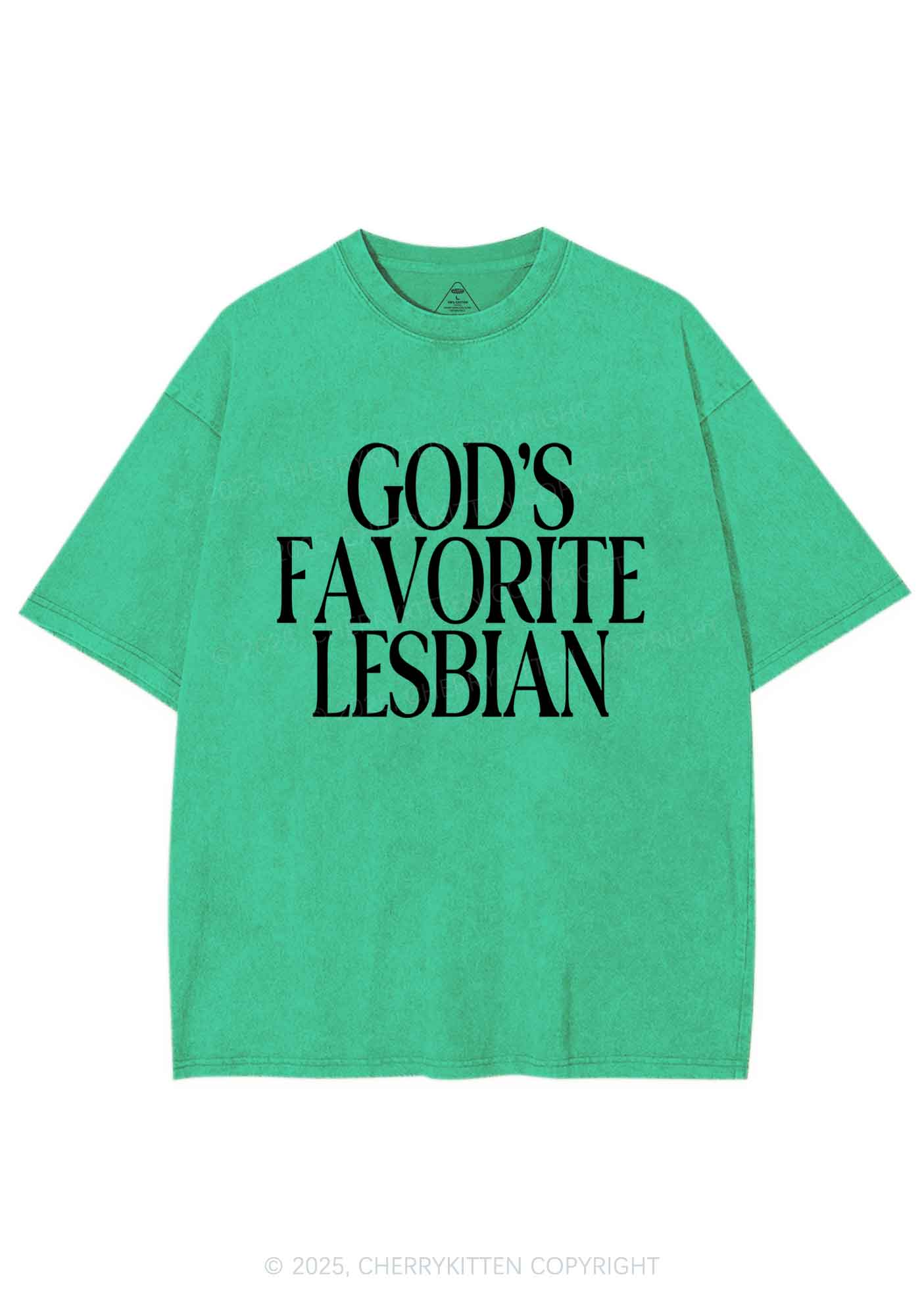 Gods Favorite Lesbian Pride Y2K Shirts Washed Tee Cherrykitten - Image 8