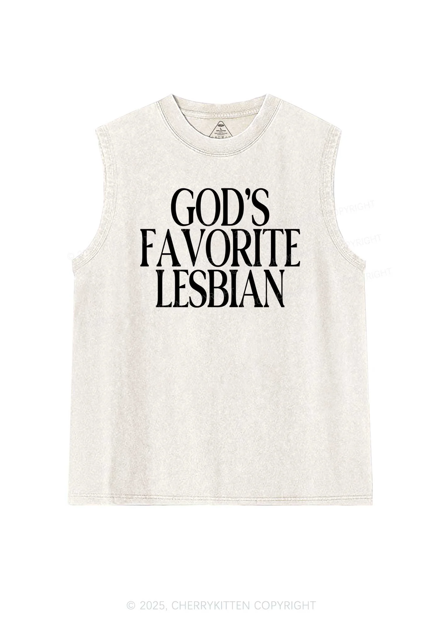 Gods Favorite Lesbian Pride Y2K Washed Muscle Tank Cherrykitten - Image 4