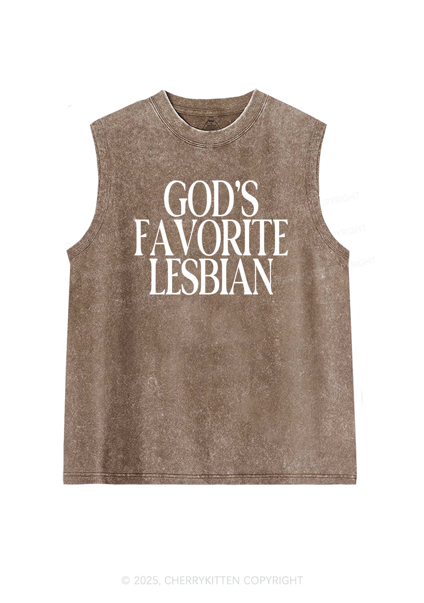 Gods Favorite Lesbian Pride Y2K Washed Muscle Tank Cherrykitten - Image 6