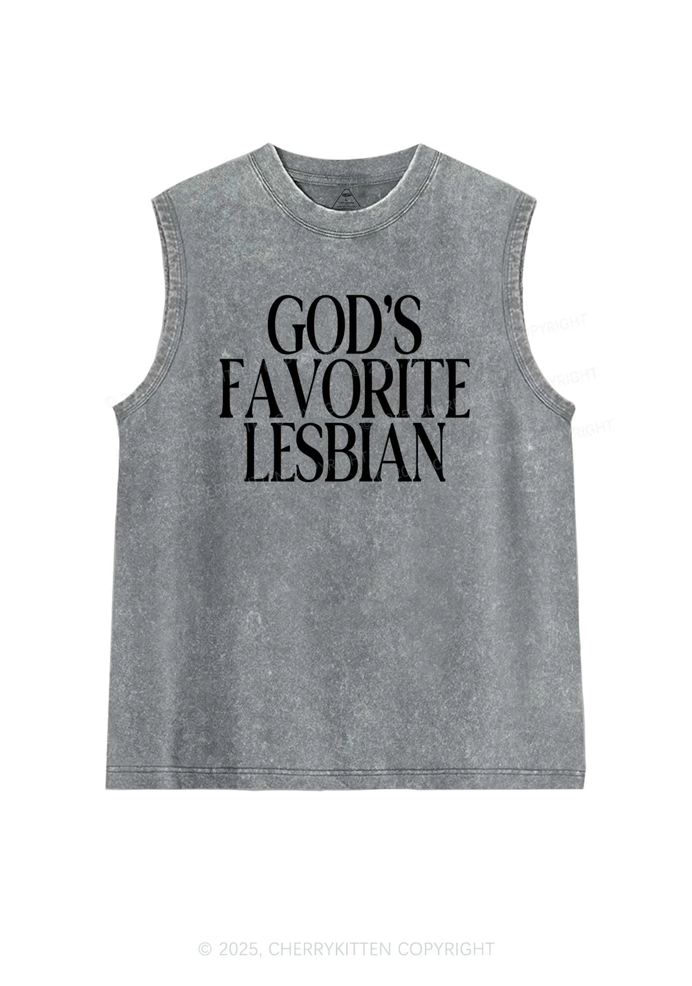 Gods Favorite Lesbian Pride Y2K Washed Muscle Tank Cherrykitten - Image 7