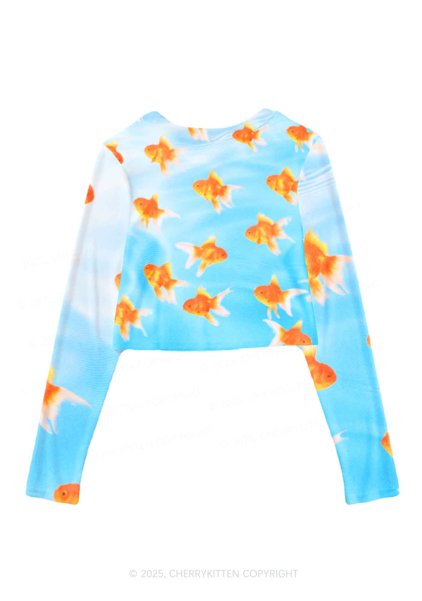Goldfish Y2K Mesh Long Sleeve Crop Top Cherrykitten - Image 3