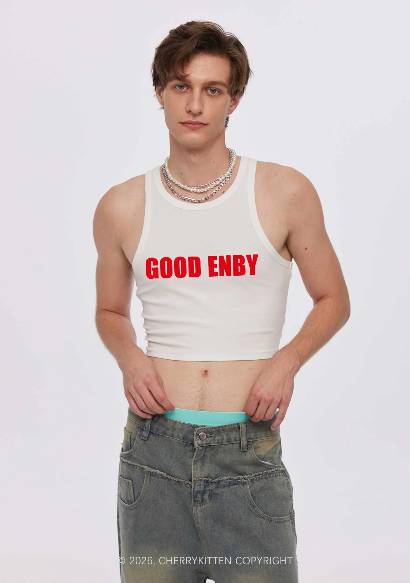 Good Enby Pride Y2K Crop Tank Top Cherrykitten - Image 2