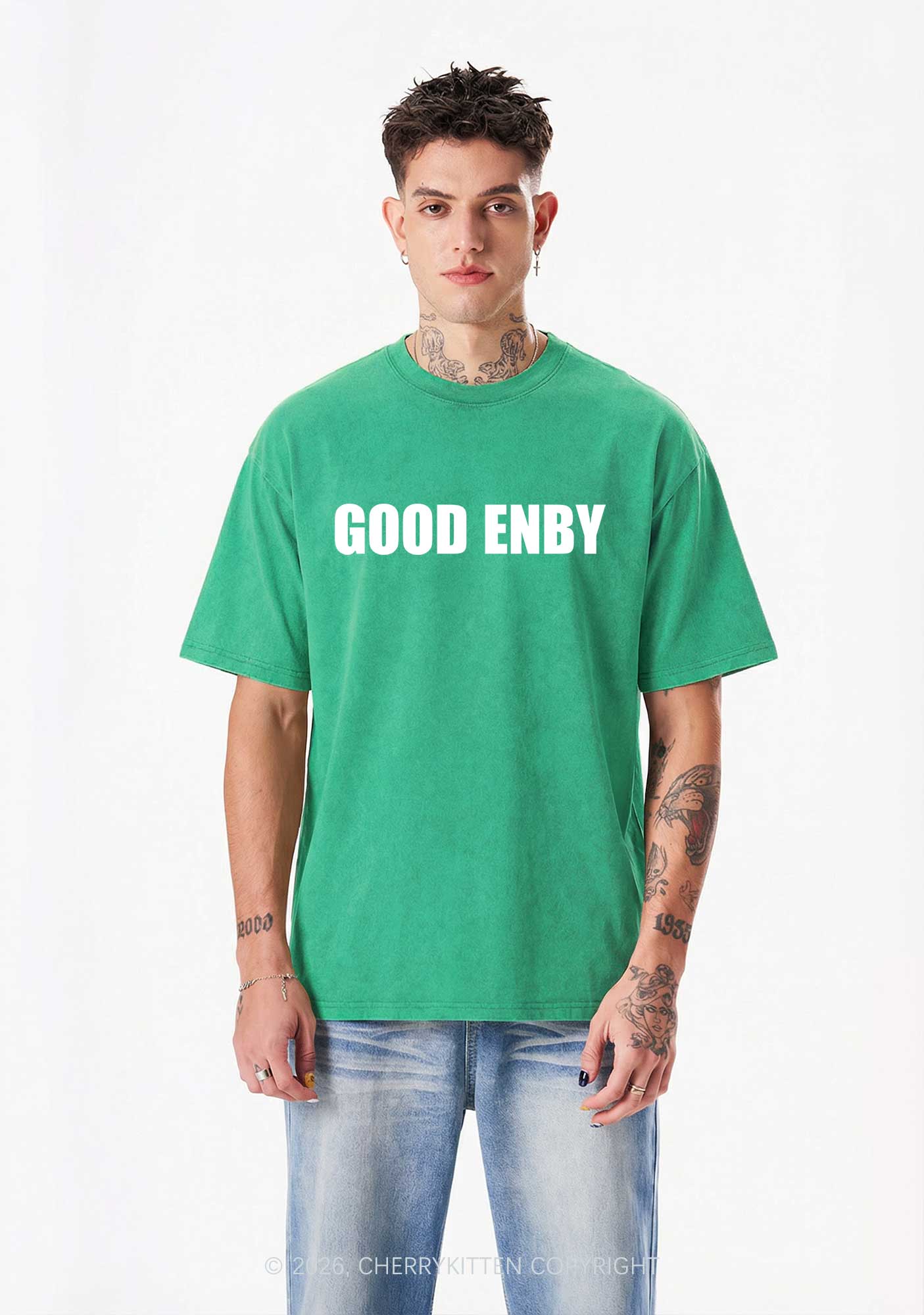 Good Enby Pride Y2K Shirts Washed Tee Cherrykitten - Image 2