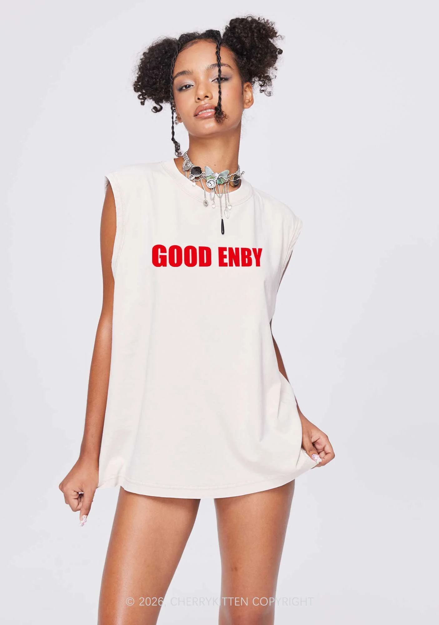 Good Enby Pride Y2K Washed Muscle Tank Cherrykitten - Image 2