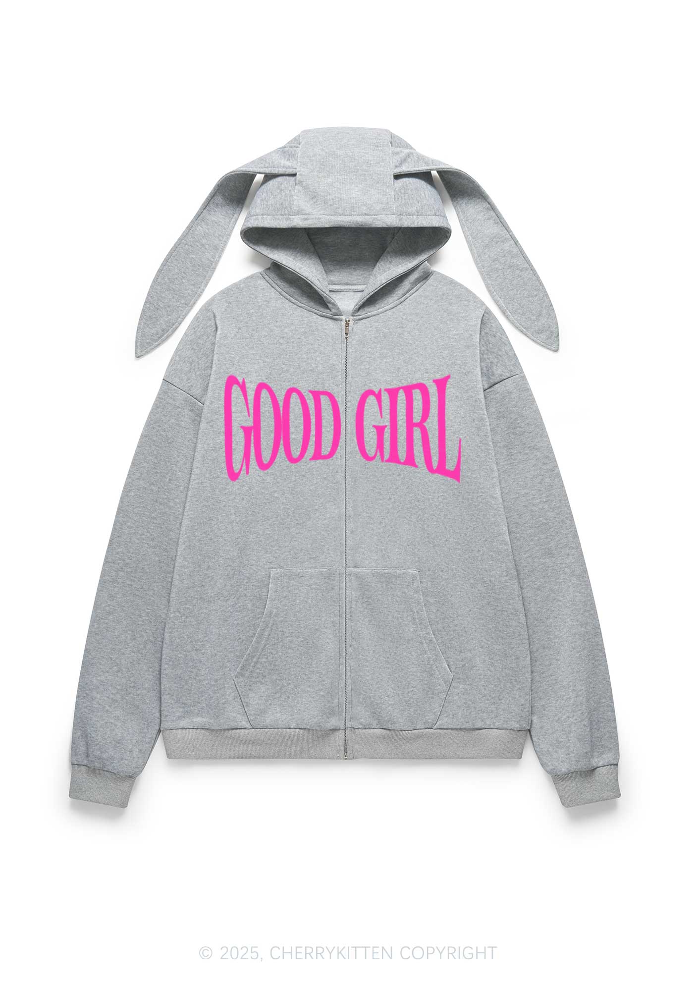 Good Girl Y2K Bunny Ear Zip Hoodie Cherrykitten - Image 3