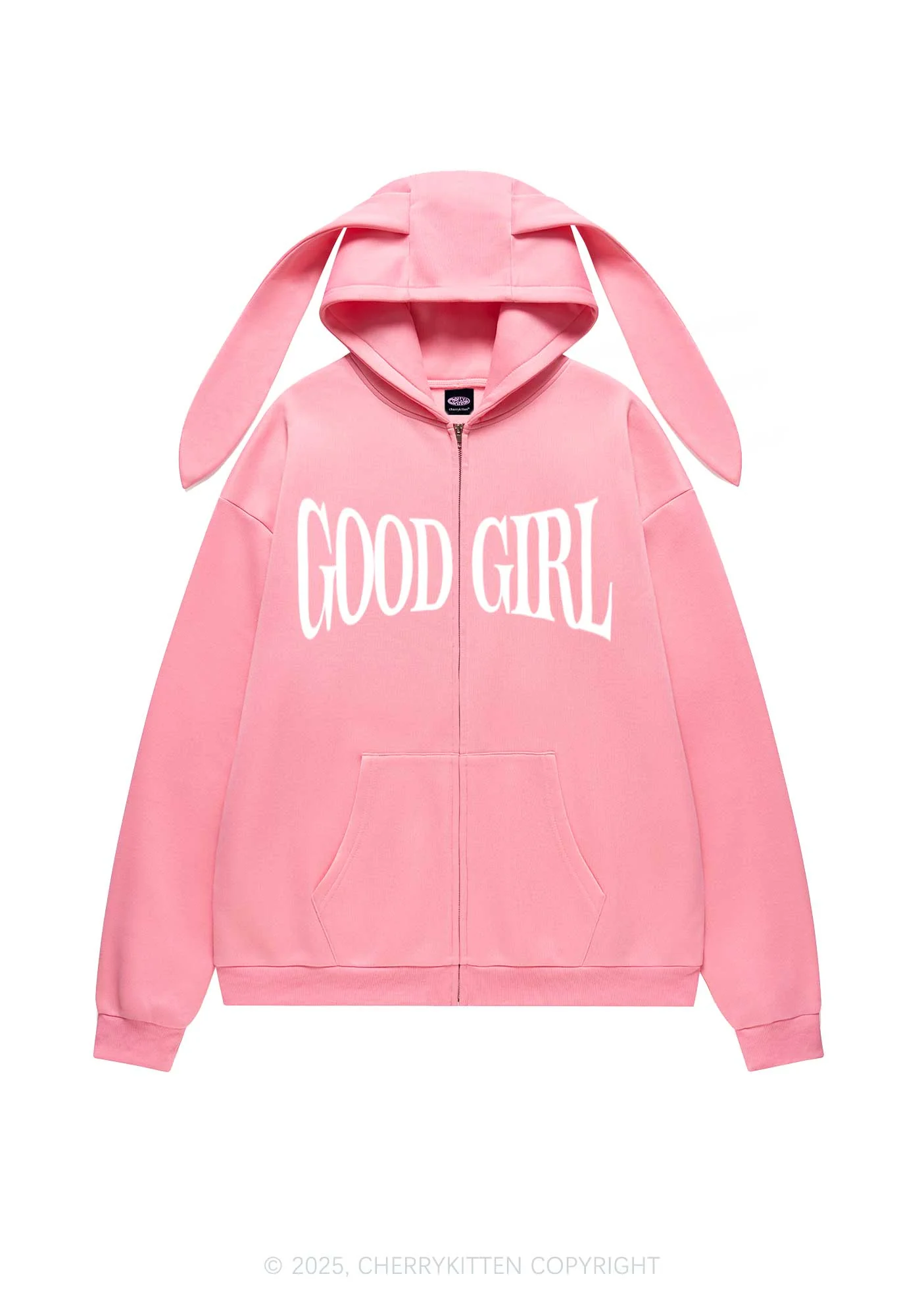 Good Girl Y2K Bunny Ear Zip Hoodie Cherrykitten - Image 4