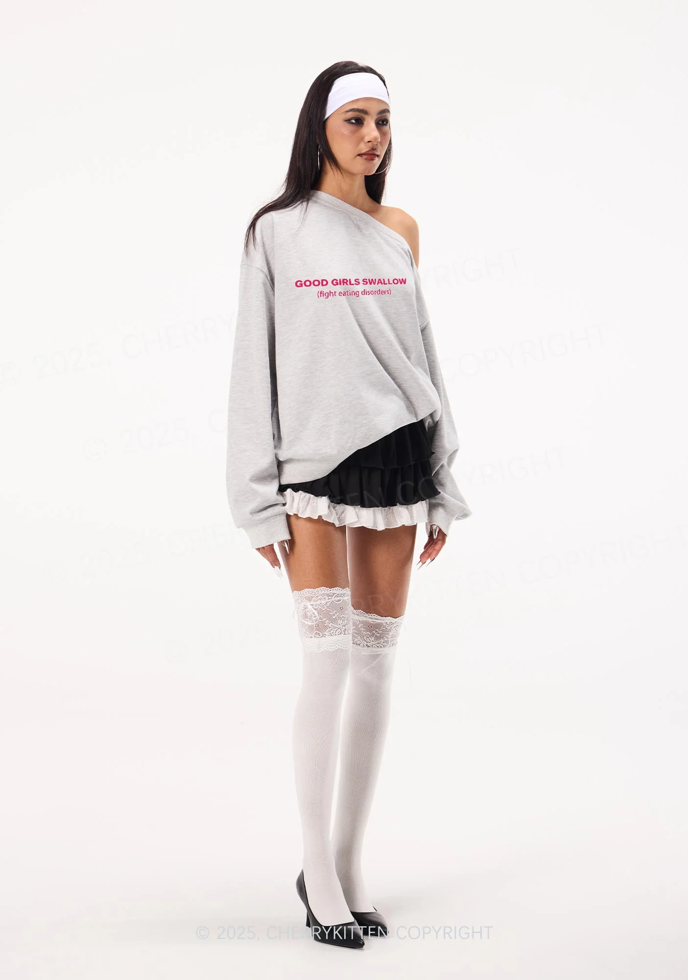 Good Girls Swallow Y2K Off Shoulder Sweatshirts Cherrykitten - Image 2