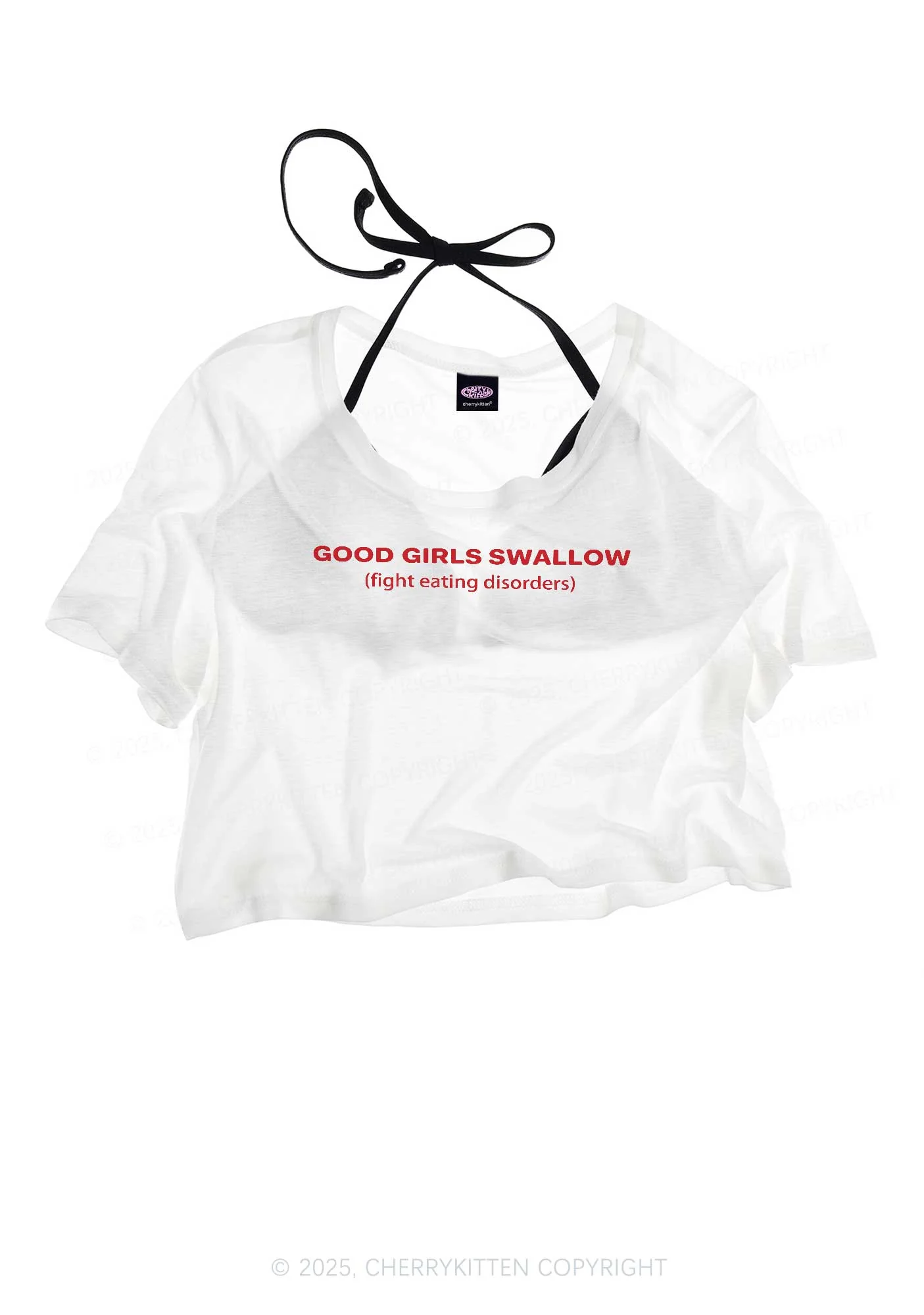 Good Girls Swallow Y2K Sheer Crop Tee Cherrykitten - Image 3