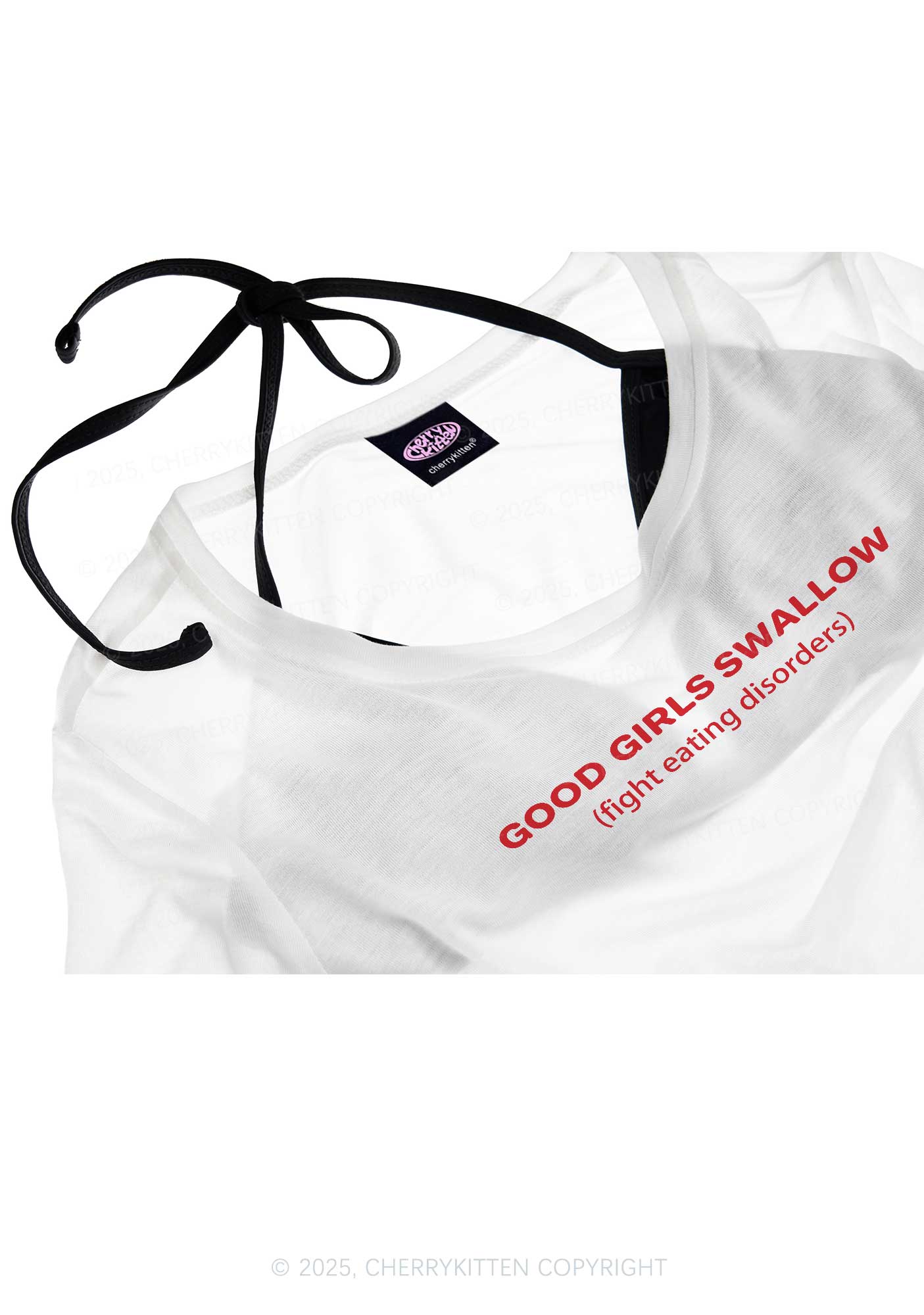 Good Girls Swallow Y2K Sheer Crop Tee Cherrykitten - Image 4