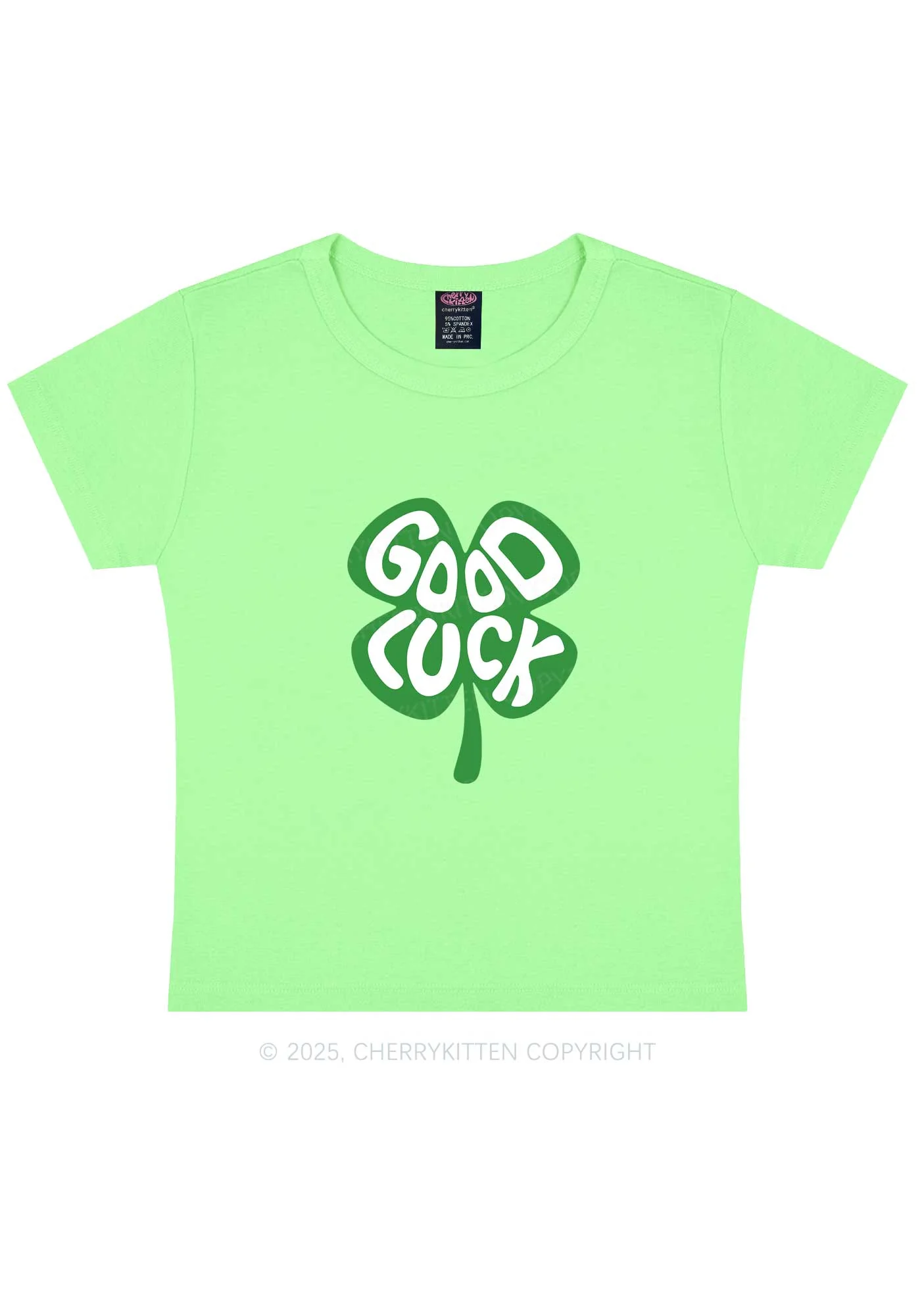 Good Luck St Patricks Y2K Baby Tee Cherrykitten - Image 11