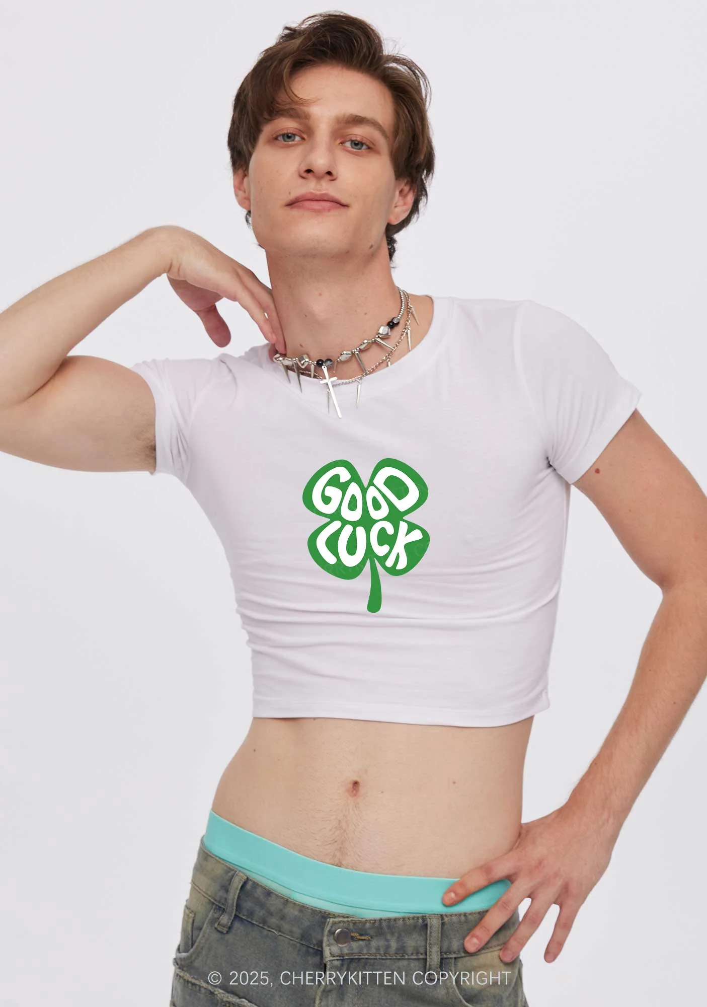 Good Luck St Patricks Y2K Baby Tee Cherrykitten - Image 2