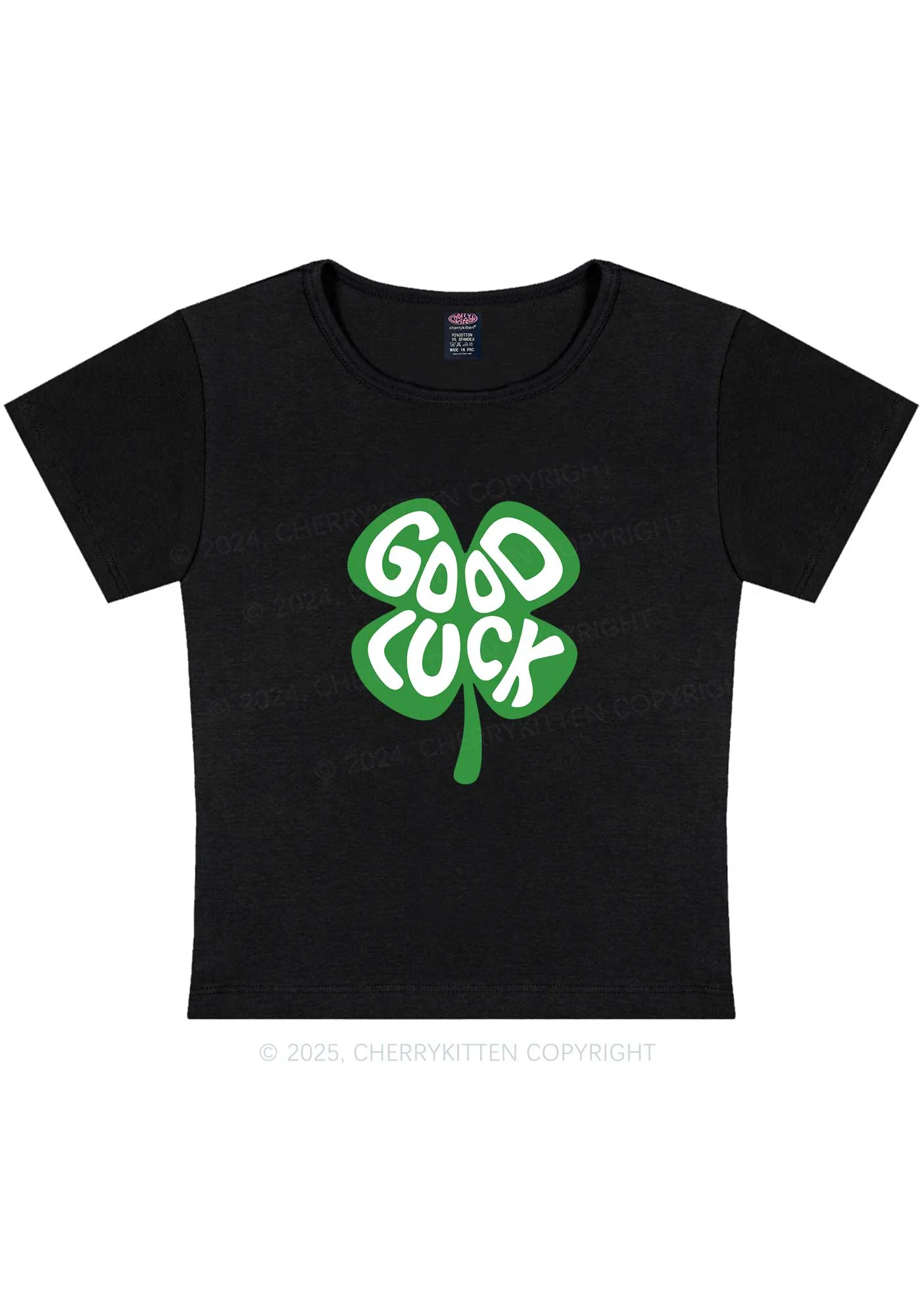 Good Luck St Patricks Y2K Baby Tee Cherrykitten - Image 5