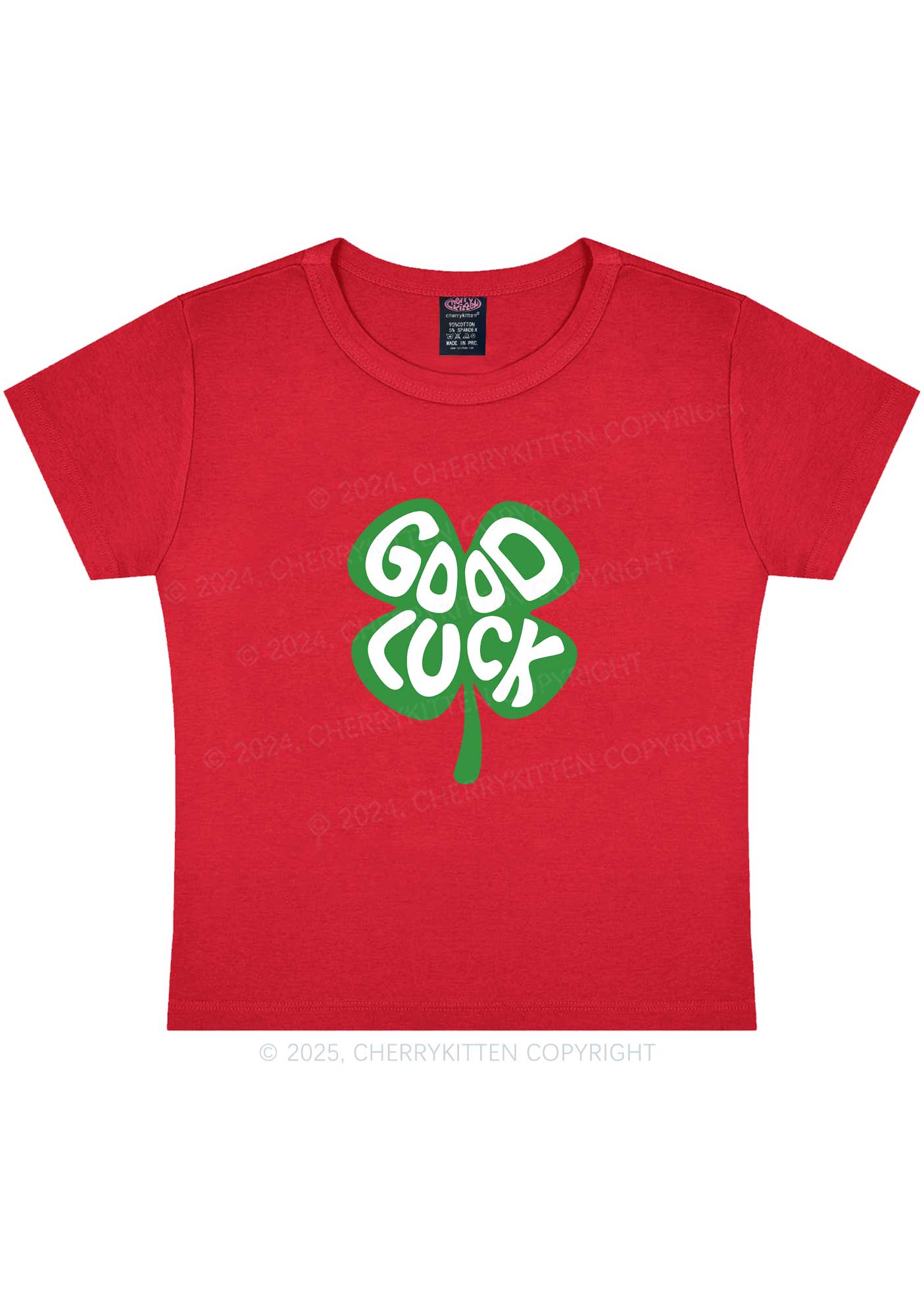 Good Luck St Patricks Y2K Baby Tee Cherrykitten - Image 9