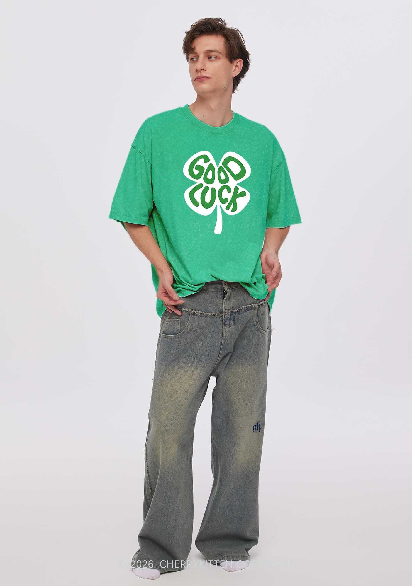 Good Luck St Patricks Y2K Washed Tee Cherrykitten - Image 2