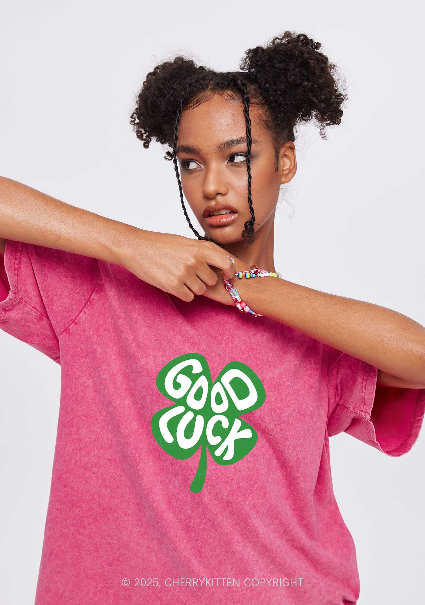 Good Luck St Patricks Y2K Washed Tee Cherrykitten - Image 3