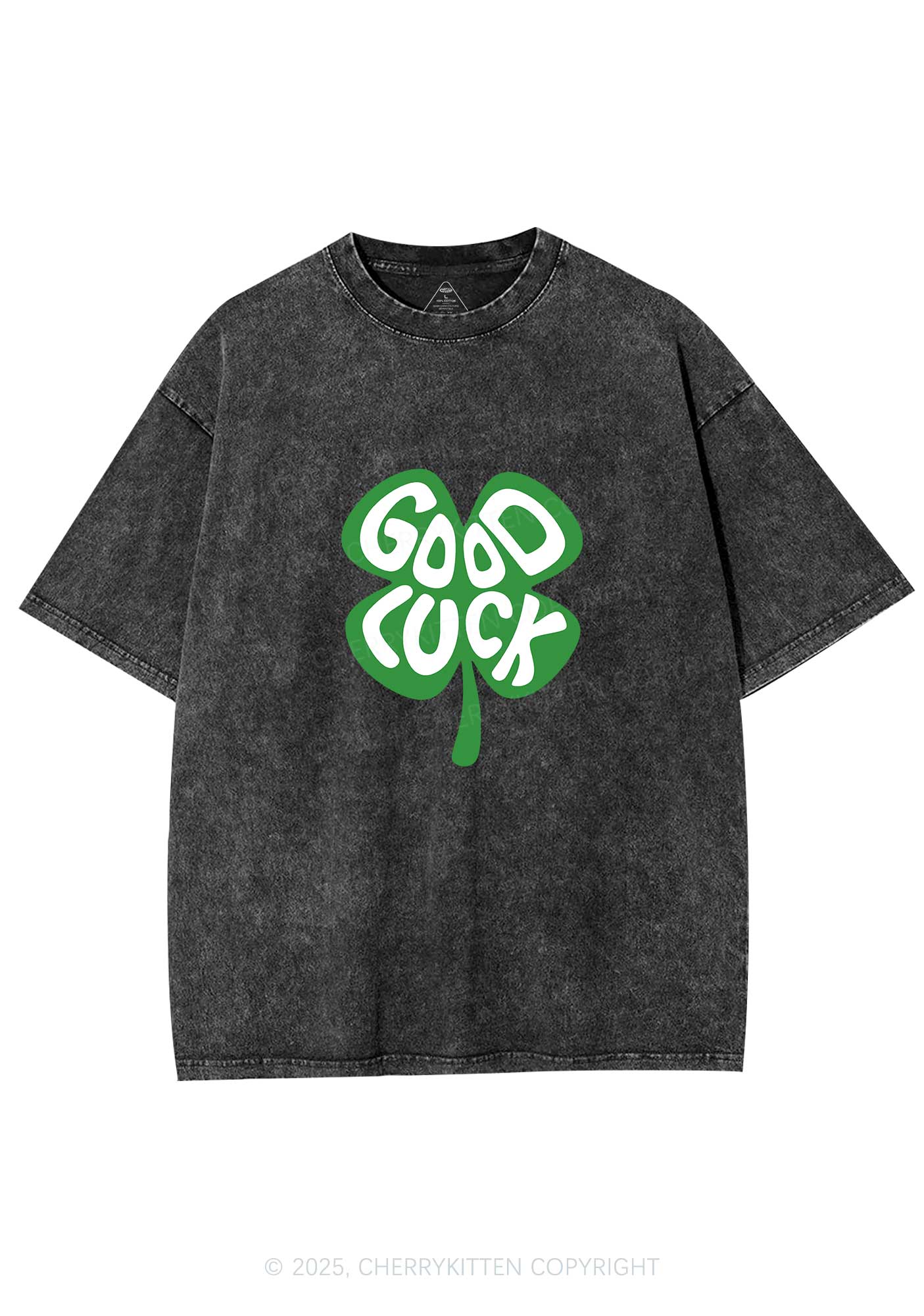 Good Luck St Patricks Y2K Washed Tee Cherrykitten - Image 4