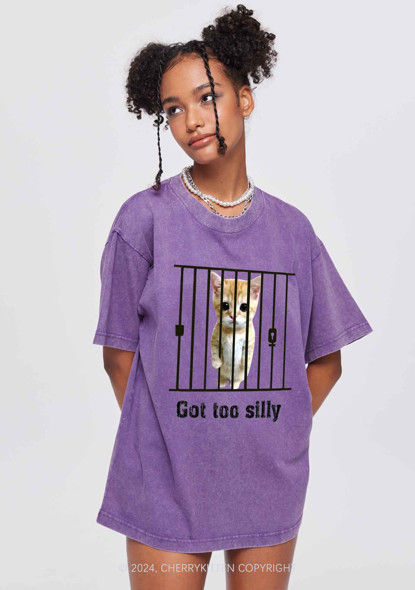 Got Too Silly Cat Y2K Washed Tee Cherrykitten - Image 3