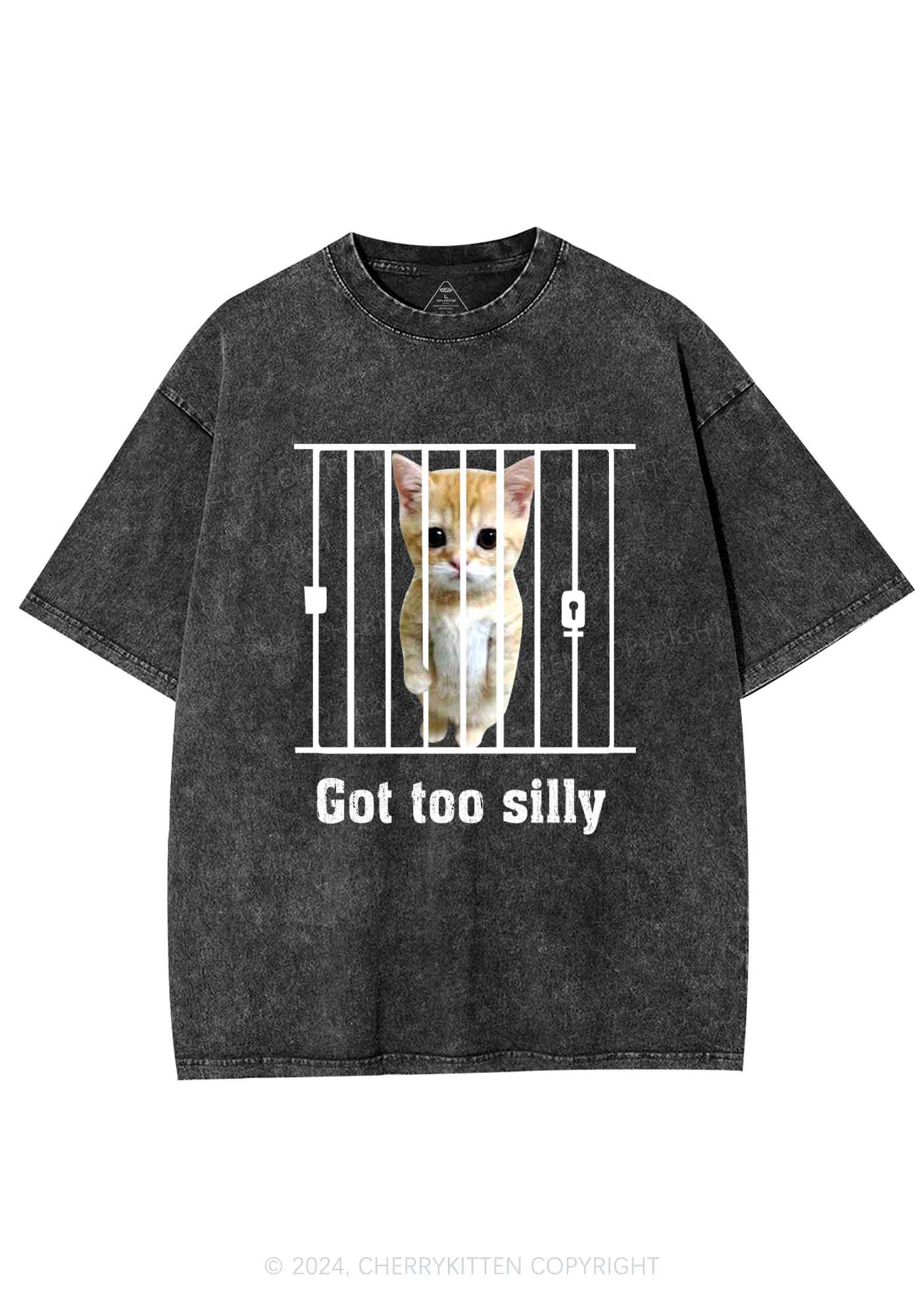 Got Too Silly Cat Y2K Washed Tee Cherrykitten - Image 4