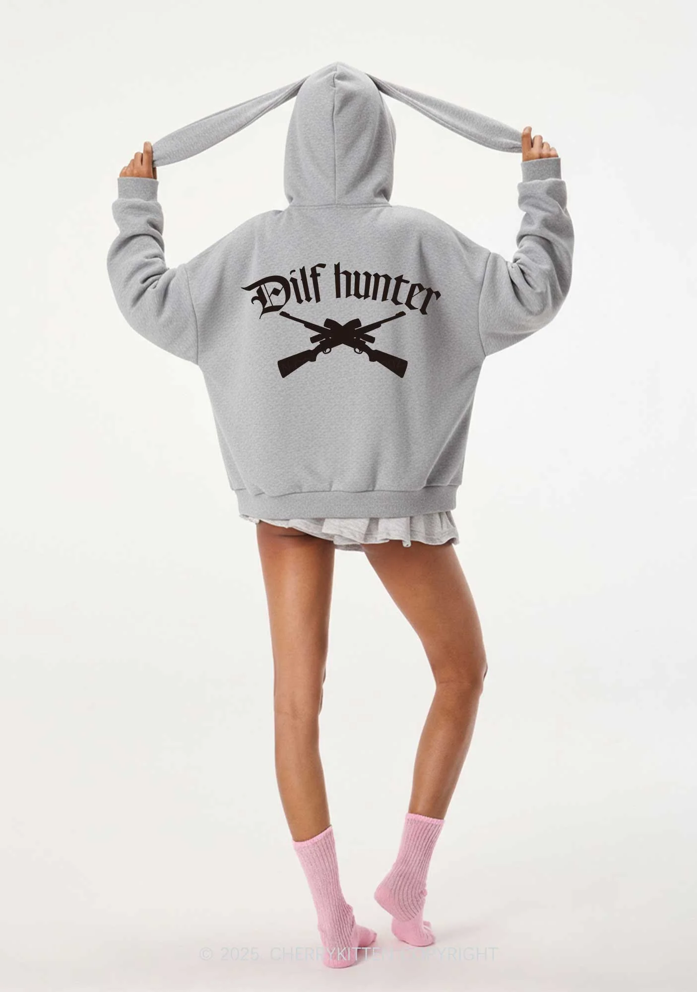 Goth Green Hunter Y2K Bunny Ear Zip Hoodie Cherrykitten - Image 2