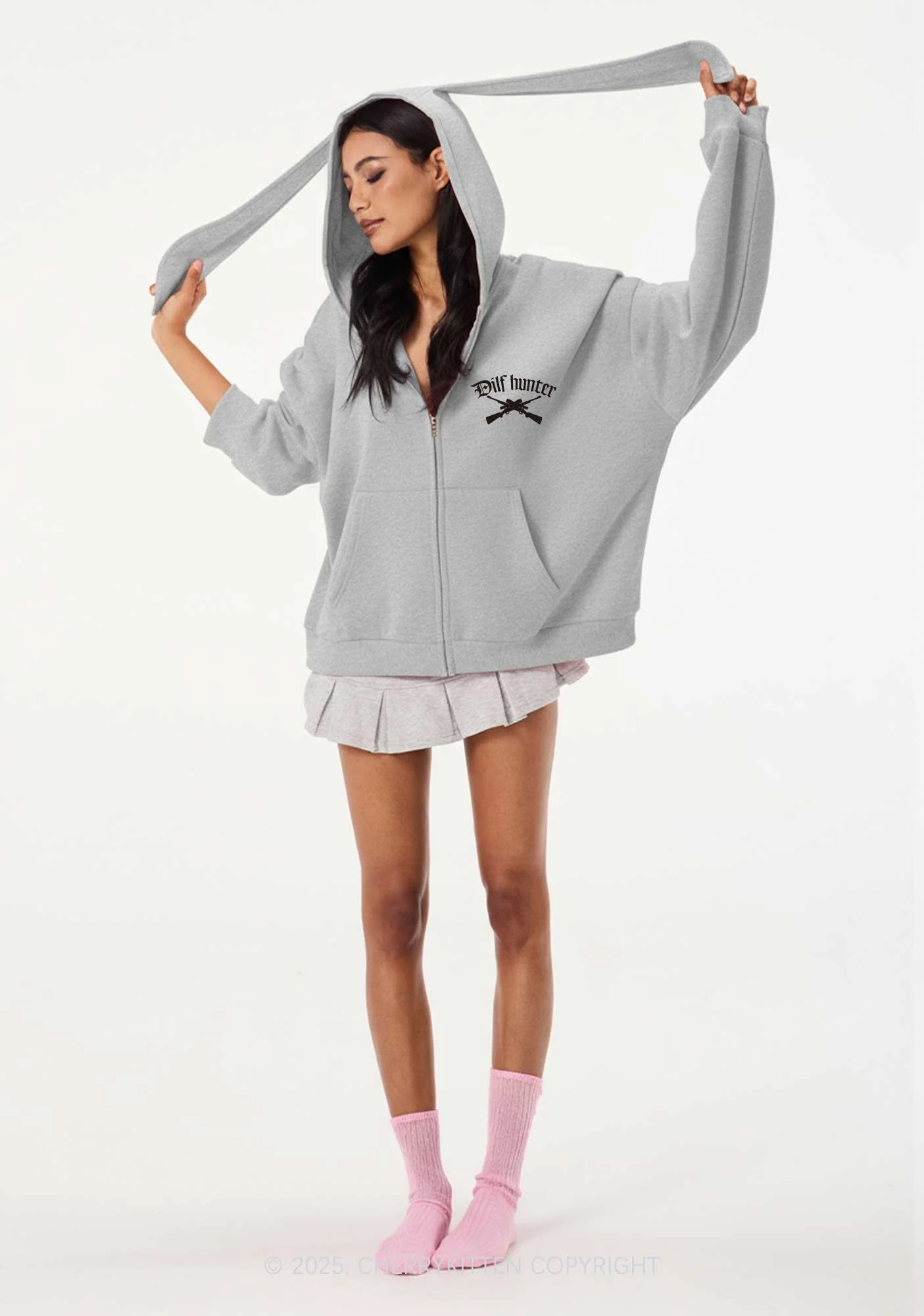 Goth Green Hunter Y2K Bunny Ear Zip Hoodie Cherrykitten - Image 3
