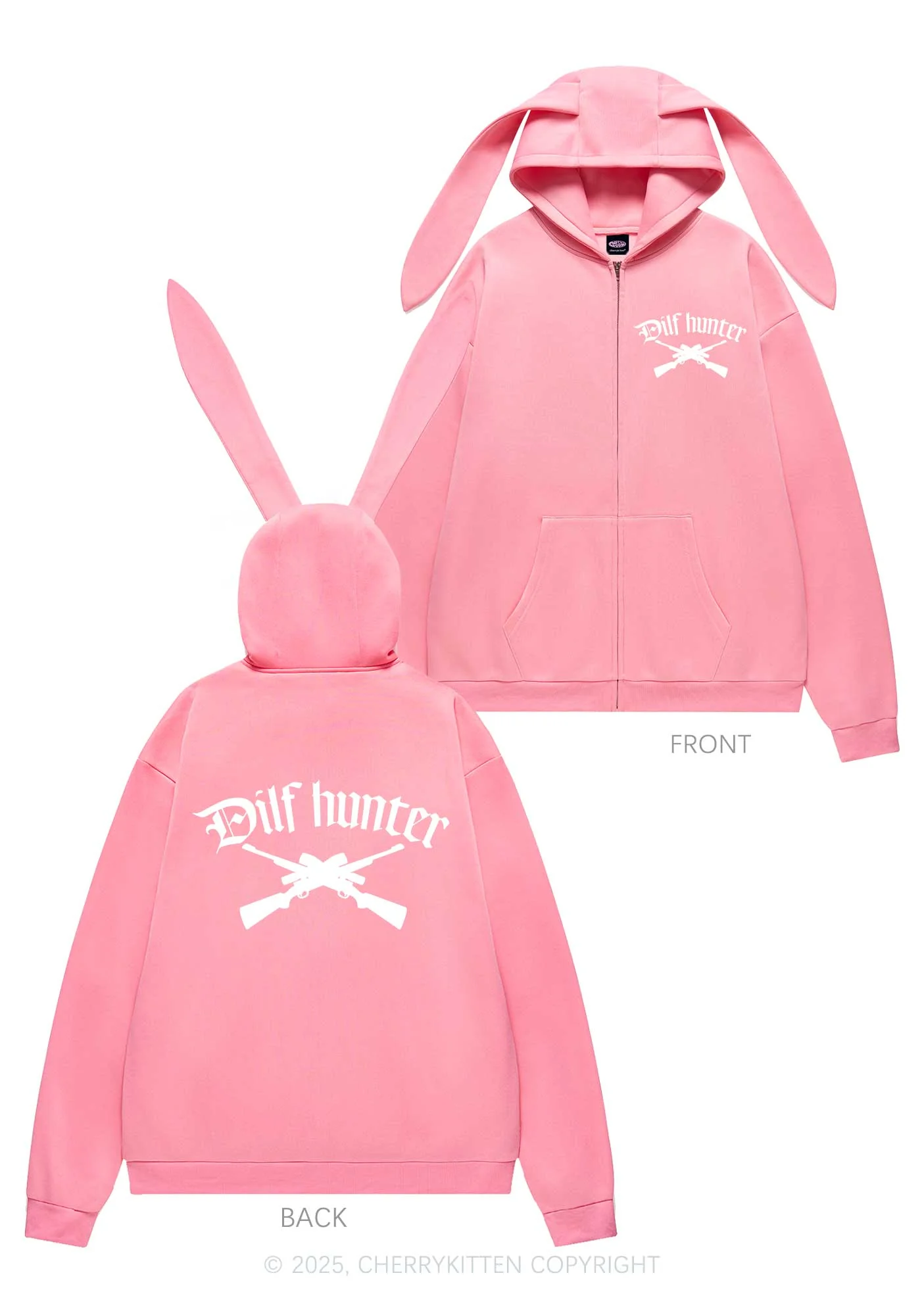 Goth Green Hunter Y2K Bunny Ear Zip Hoodie Cherrykitten - Image 5